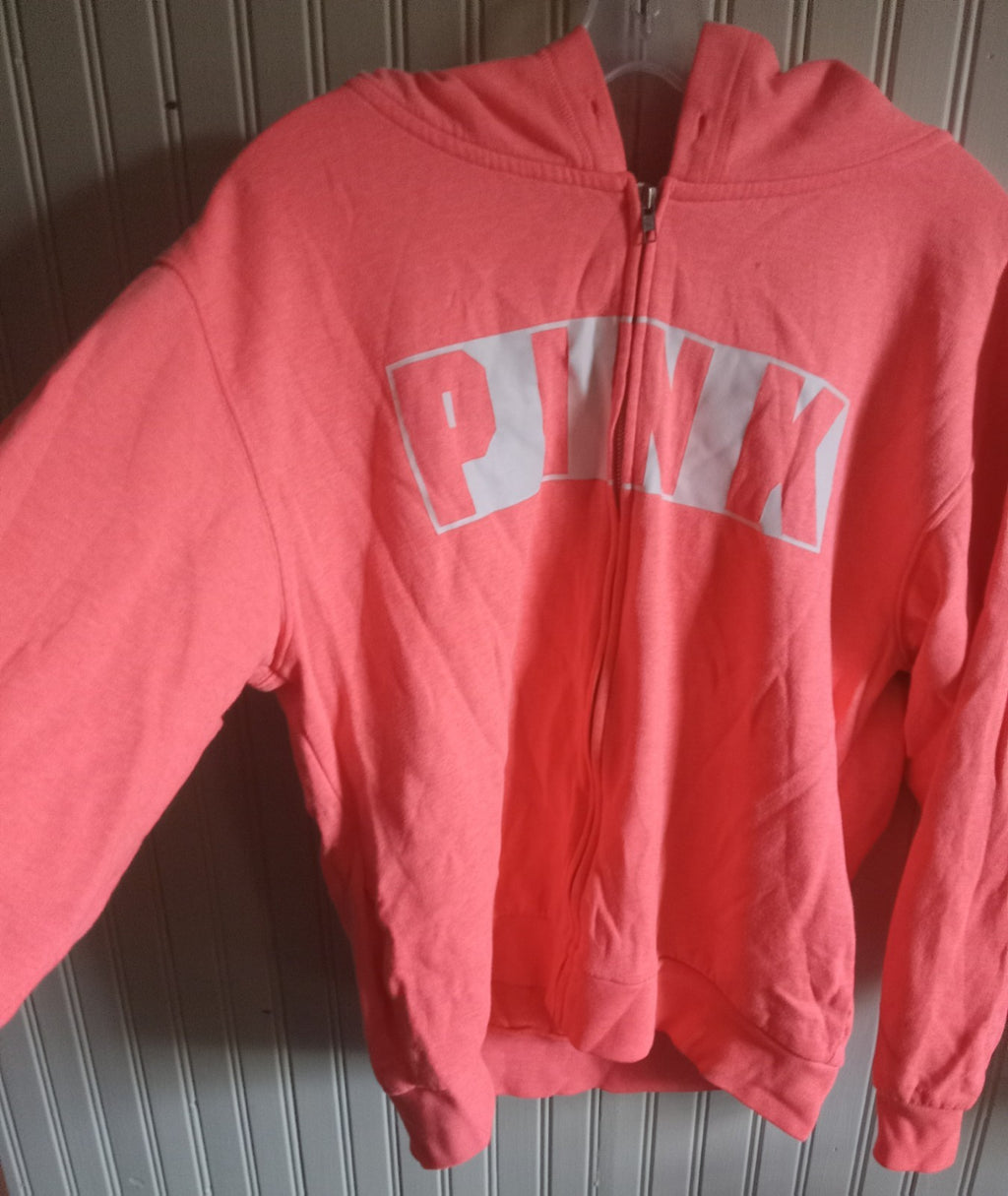 Pink Zip-Up Hooded Sweater – Women's Small, Casual Long Sleeve Top