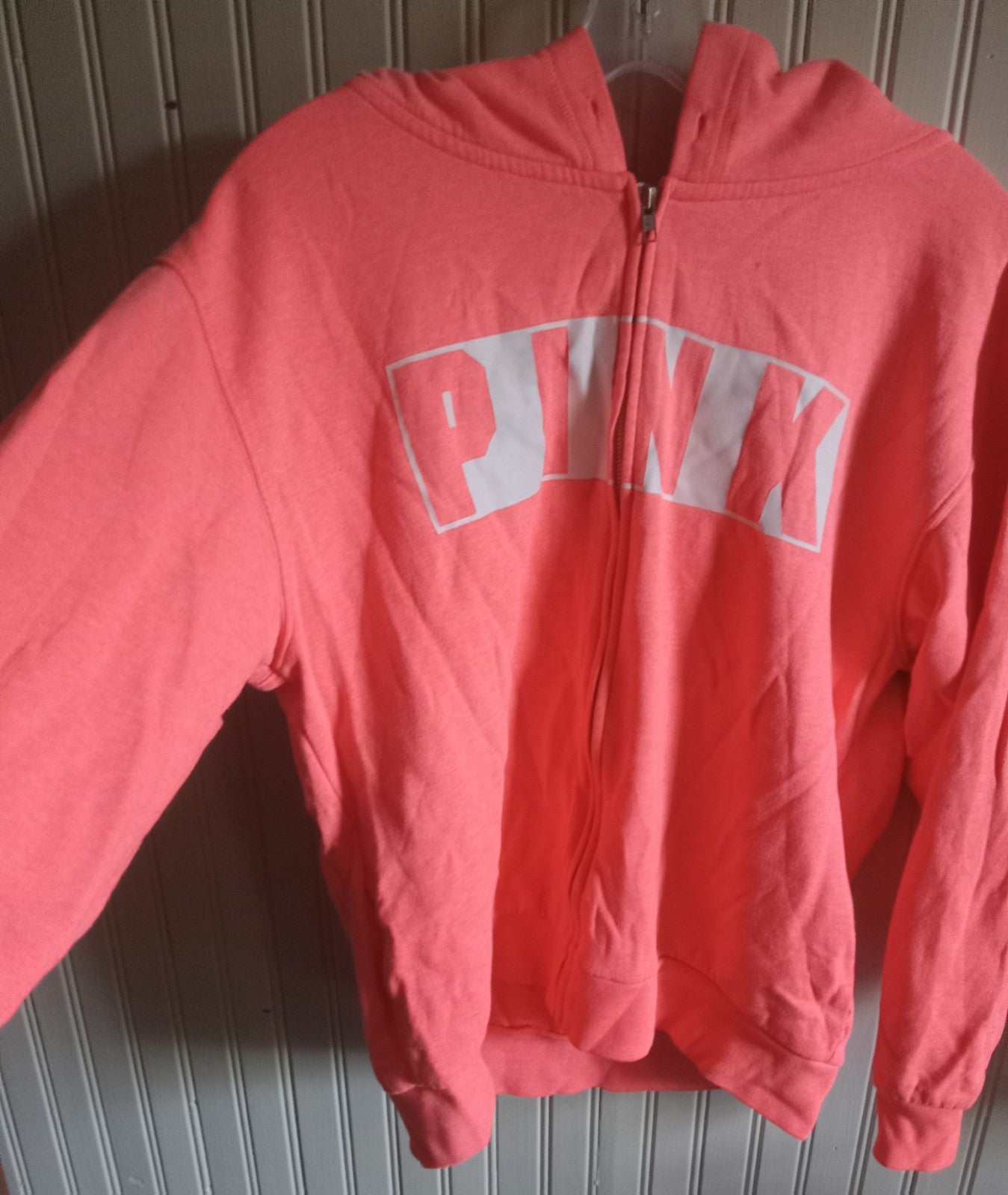 Pink Zip-Up Hooded Sweater – Women's Small, Casual Long Sleeve Top