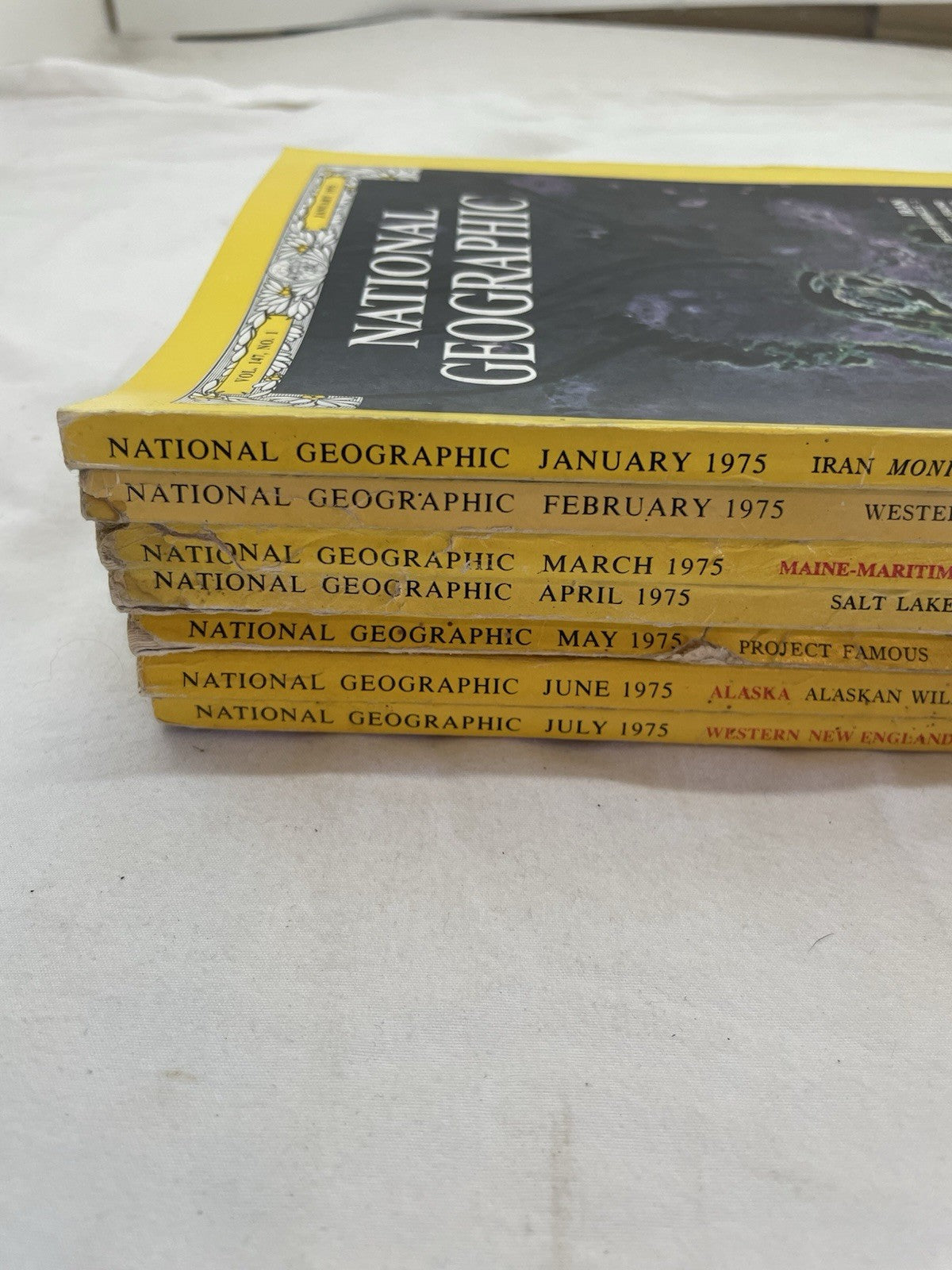 Nat Geo Mags Jan–Jul 1985 Vtg Slipcvr Set Collect Geo Travel Decor Ed.