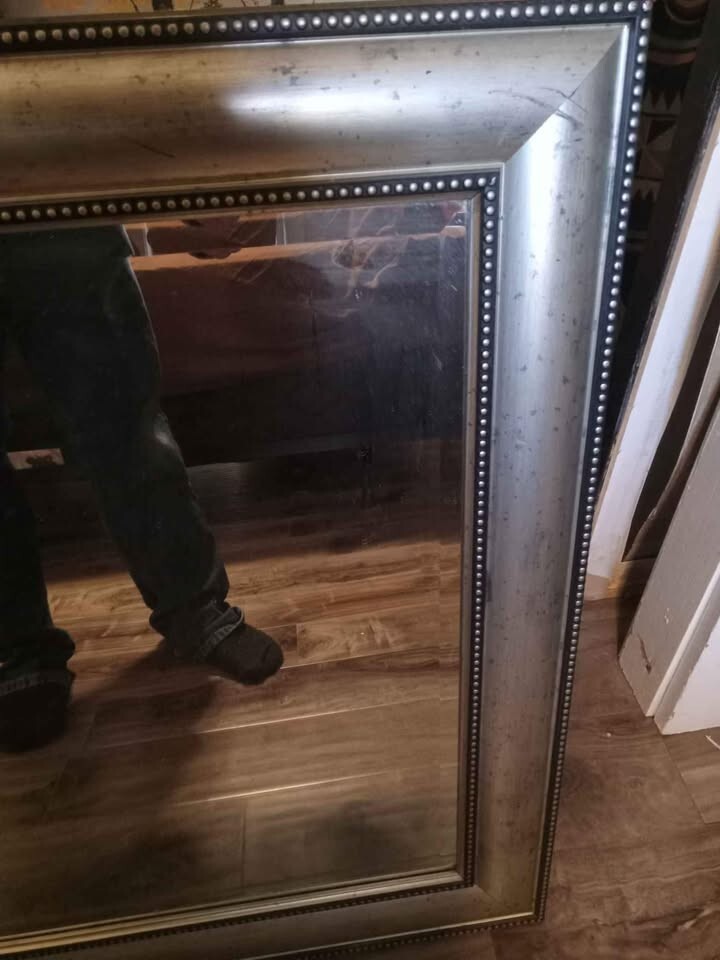 Large Silver Decorative Framed Mirror 42 1/4" × 31"