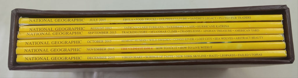 National Geographic Jul–Dec 2015 | 6 VG+ Issues | Leatherette Slipcase