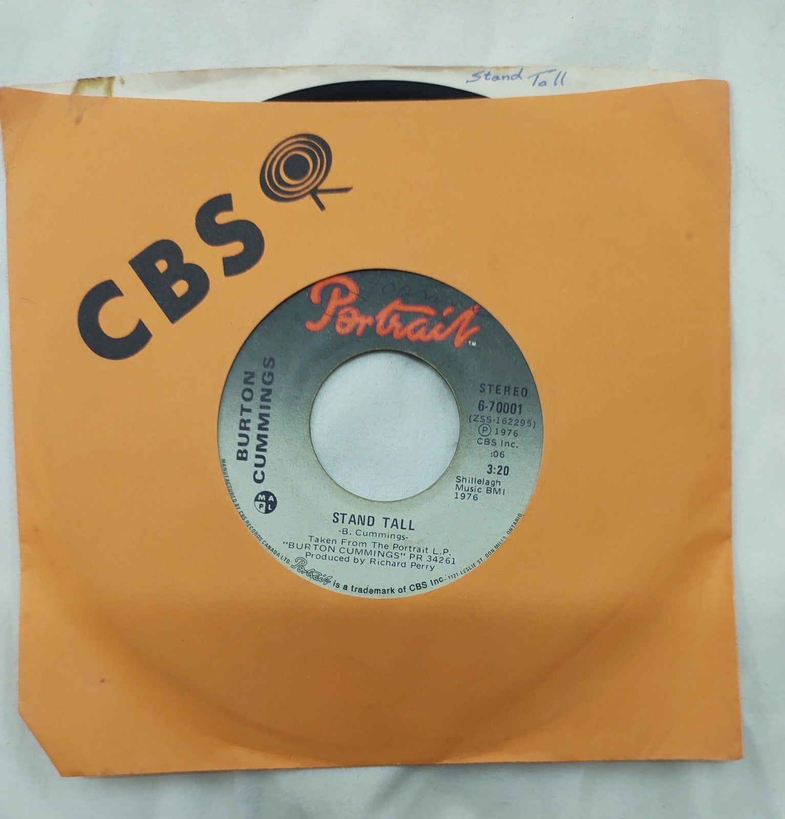 Burton Cummings – Stand Tall 7” Portrait 6-70001 Canada 1976 Guess Who