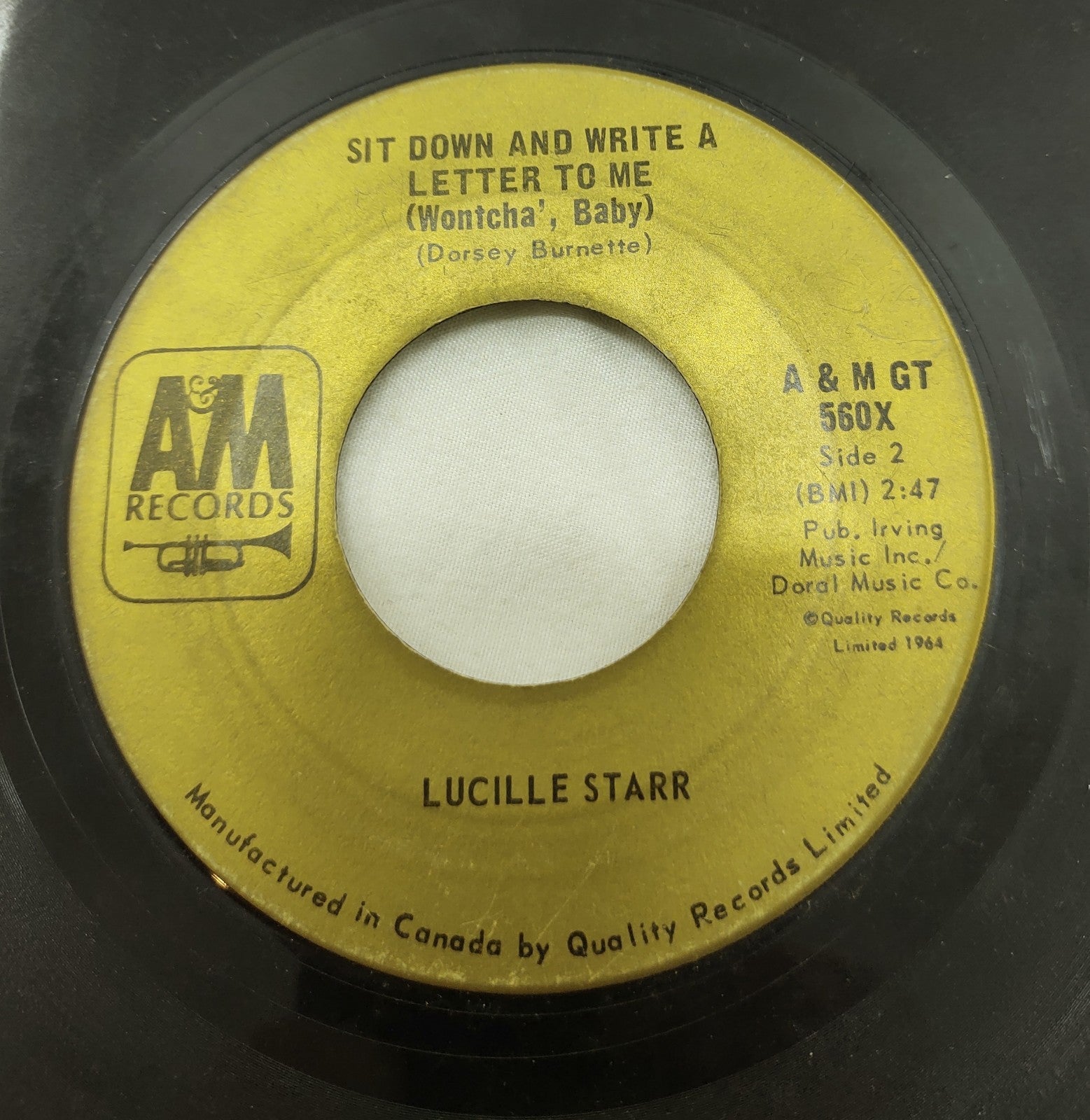 Lucille Starr – Sit Down and Write a Letter 7” A&M GT-560X Canada