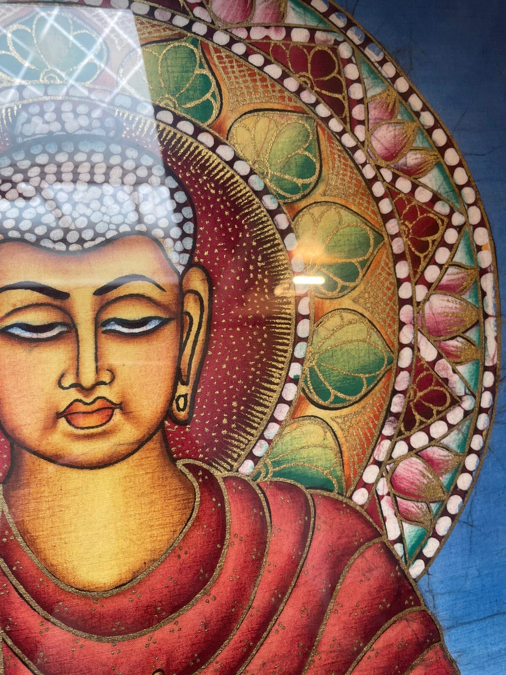Hand-Painted Buddha Art on Linen – Framed, Serene Spiritual Painting