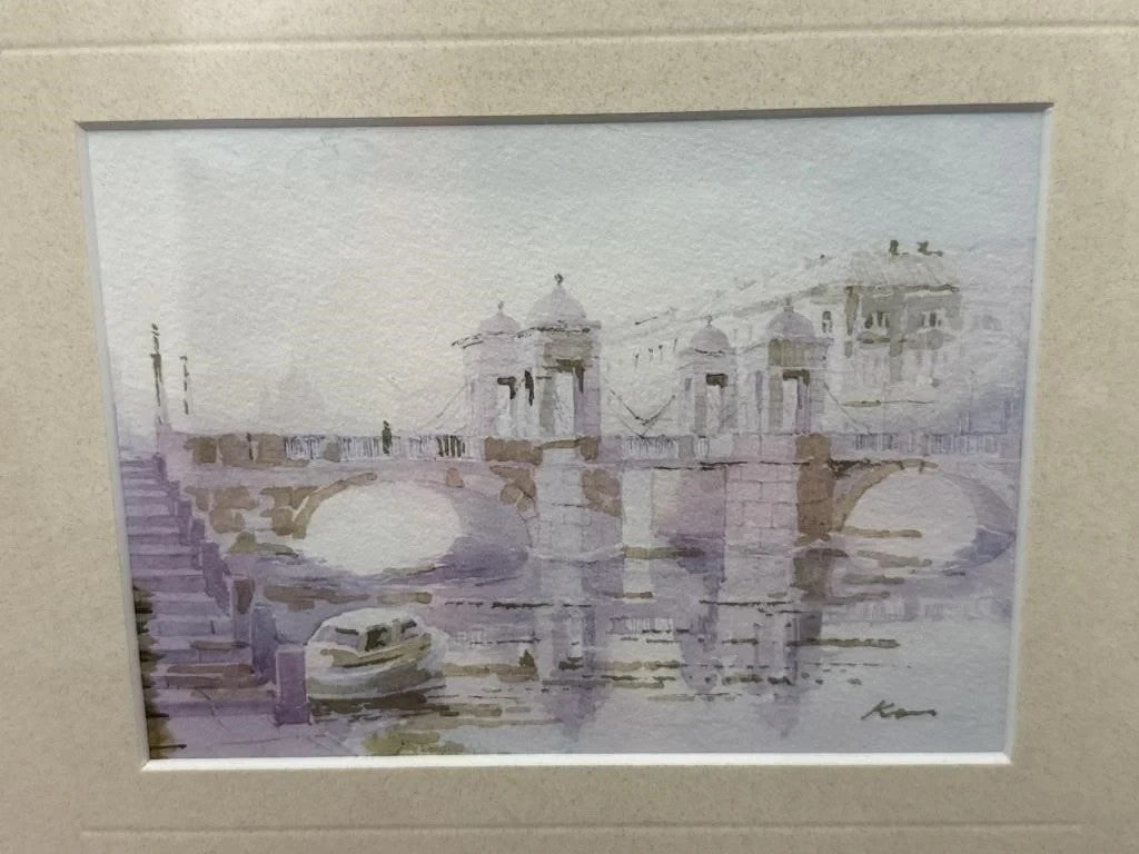 Krylova Zayia Original Watercolor Lomonosov Bridge St. Petersburg Russia