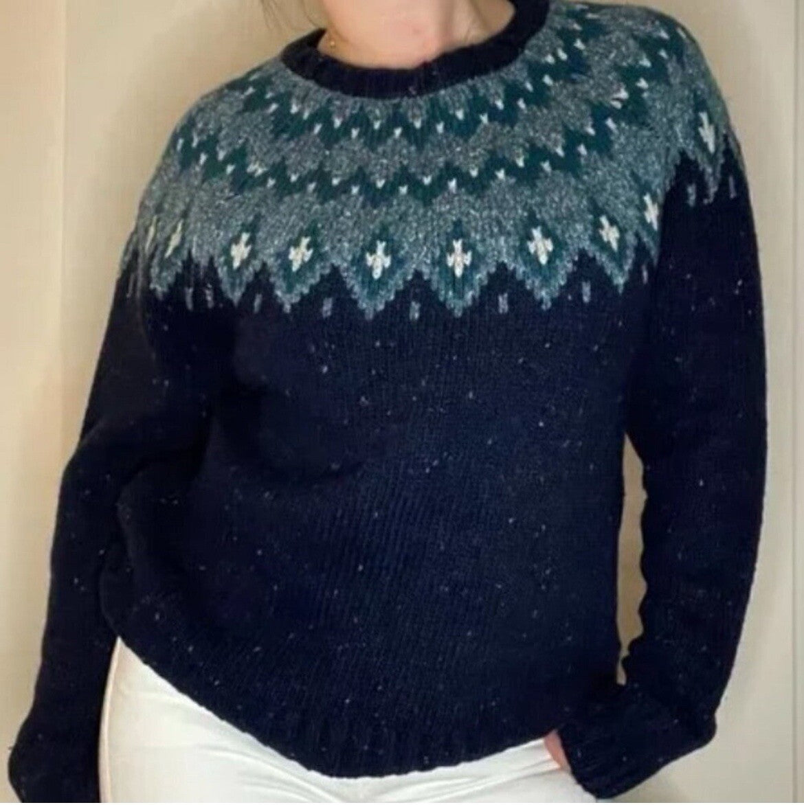 Wind River Blue Fairisle Knit Sweater Small Nordic Winter Cabin Vintage