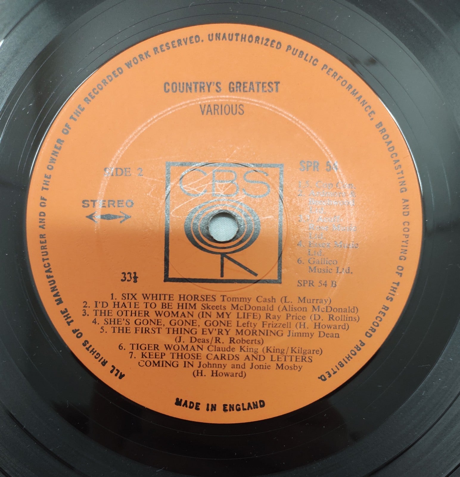 Country’s Greatest LP Various Artists CBS SPR-54 Vintage