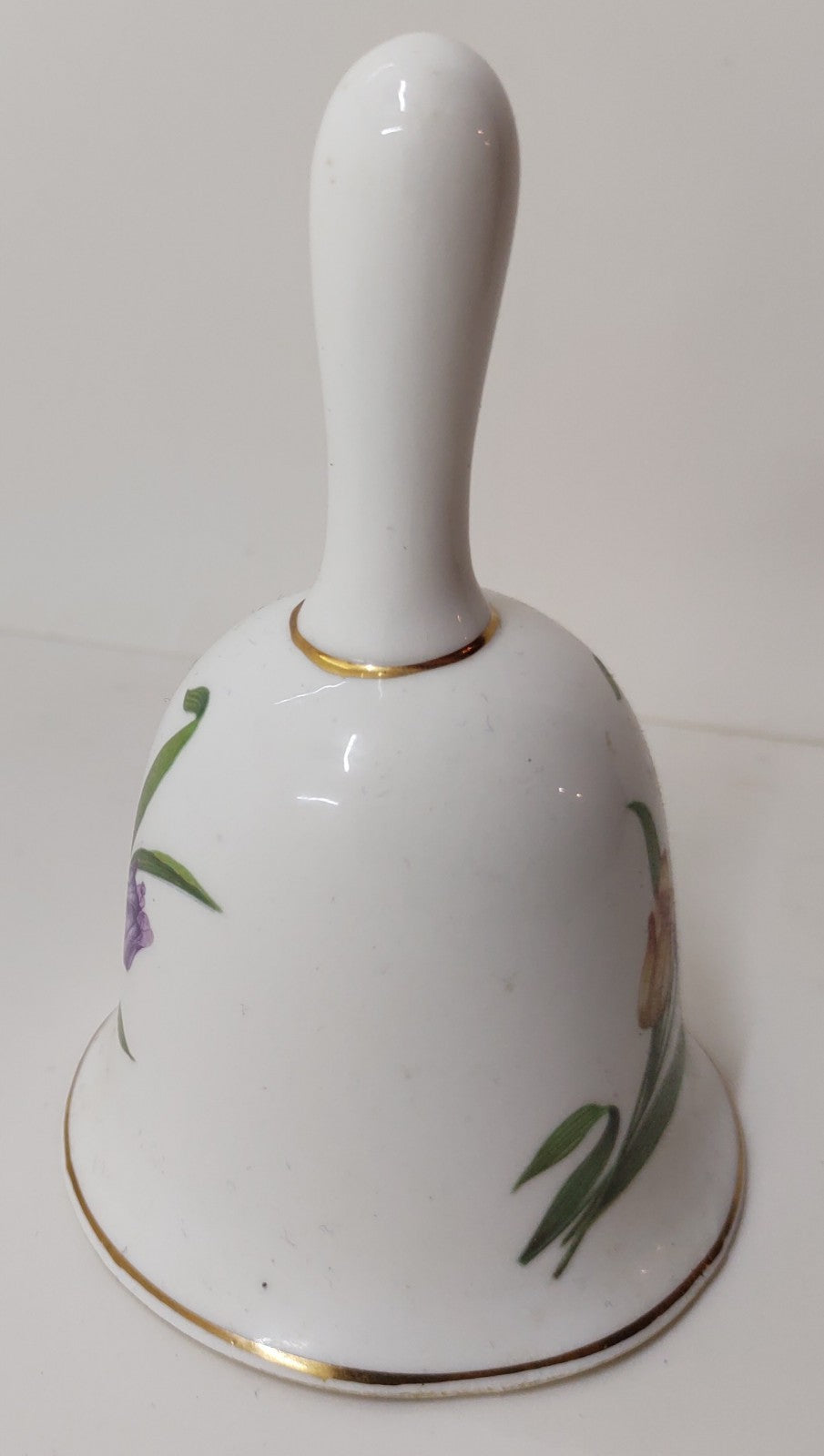 Vintage Porcelain Bell with Yellow & Purple Tulips, Hand-Painted Floral Design,