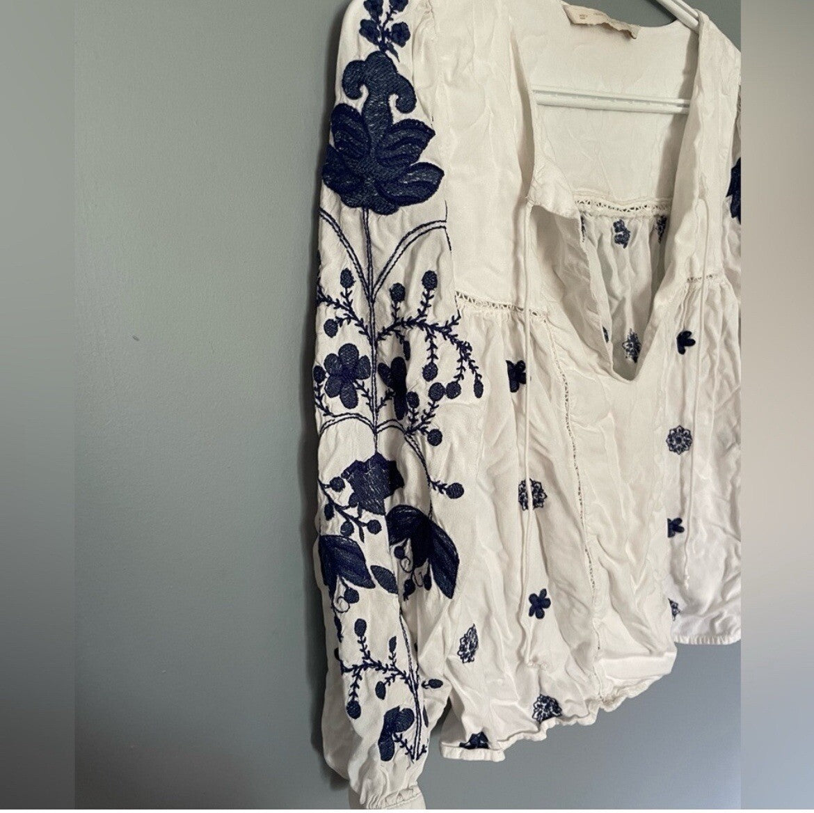 Zara Trafaluc Embroidered Pheasant Blouse Women's Size Small Casual Top
