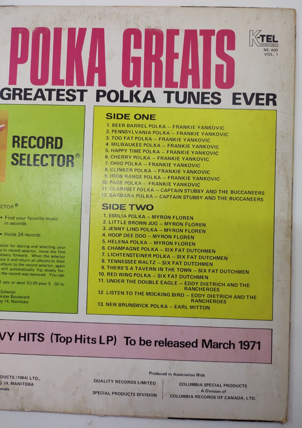 25 Polka Greats Vol.1 Vinyl LP (1971) K-Tel – Vintage Polka Collection