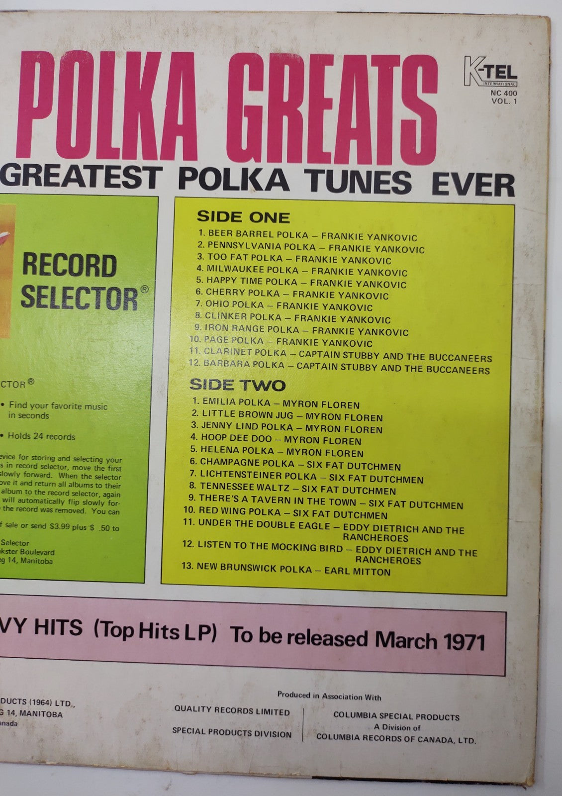 25 Polka Greats Vol.1 Vinyl LP (1971) K-Tel – Vintage Polka Collection