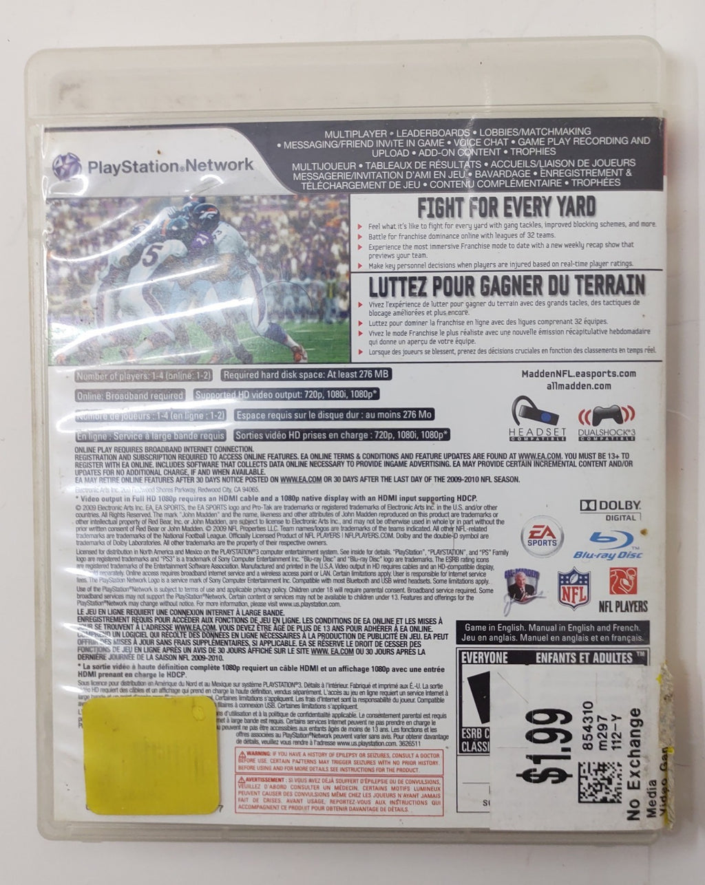 Madden NFL 10 (Sony PlayStation 3, PS3) Football Sports Video Game