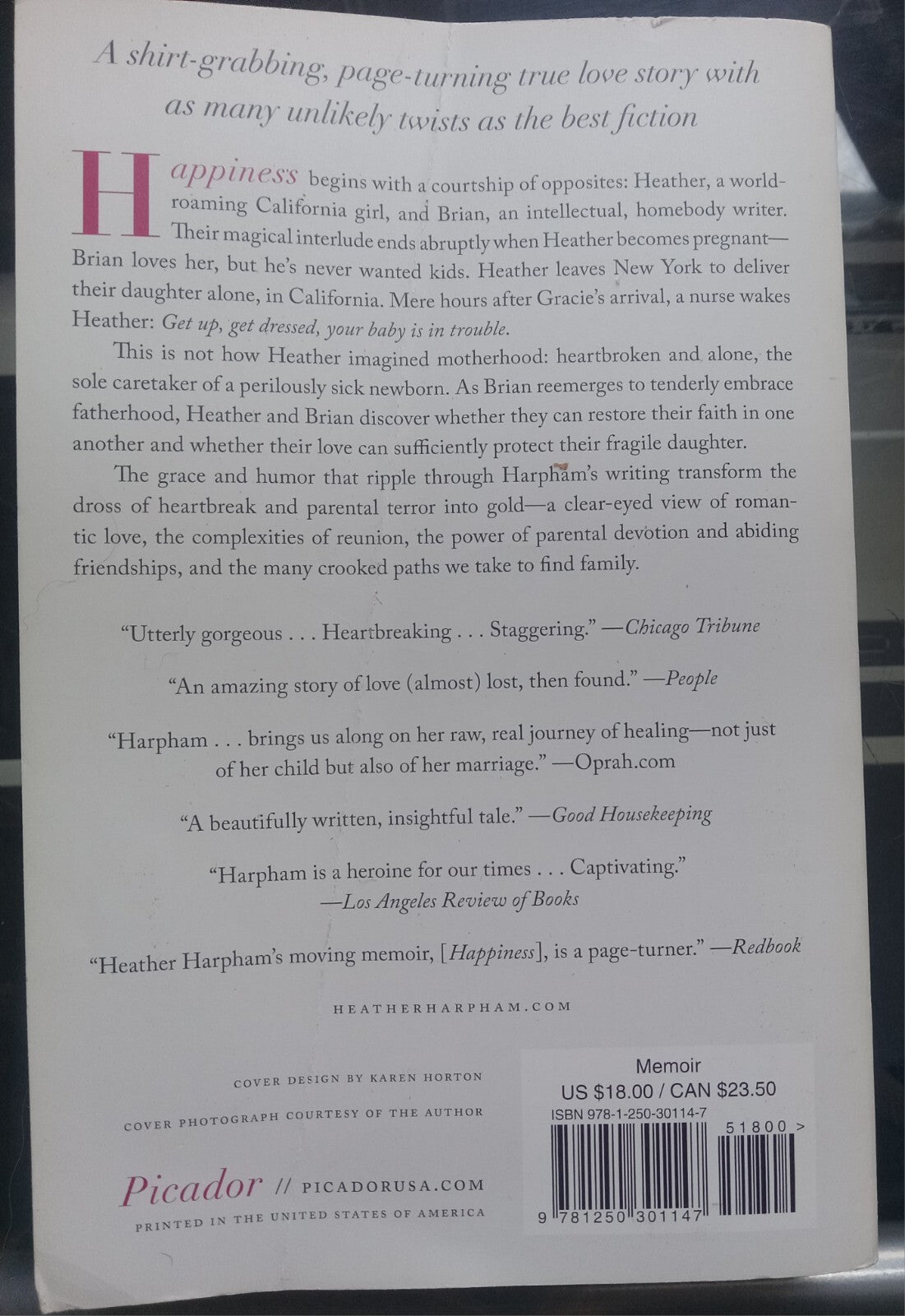 Happiness: A Memoir by Heather Harpham – 2017 Memoir PB VG+