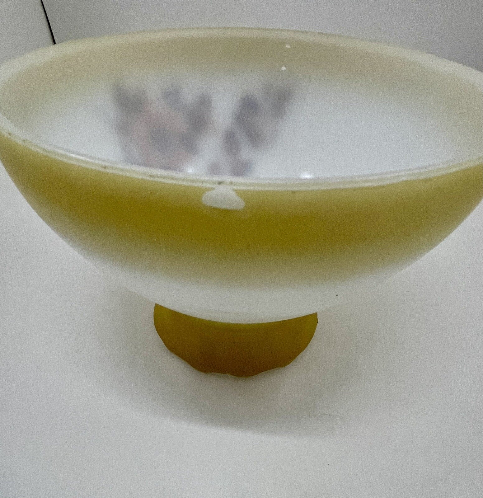 Vintage Heavy Milk Glass Lampshade Yellow Floral Design Mid Century Style