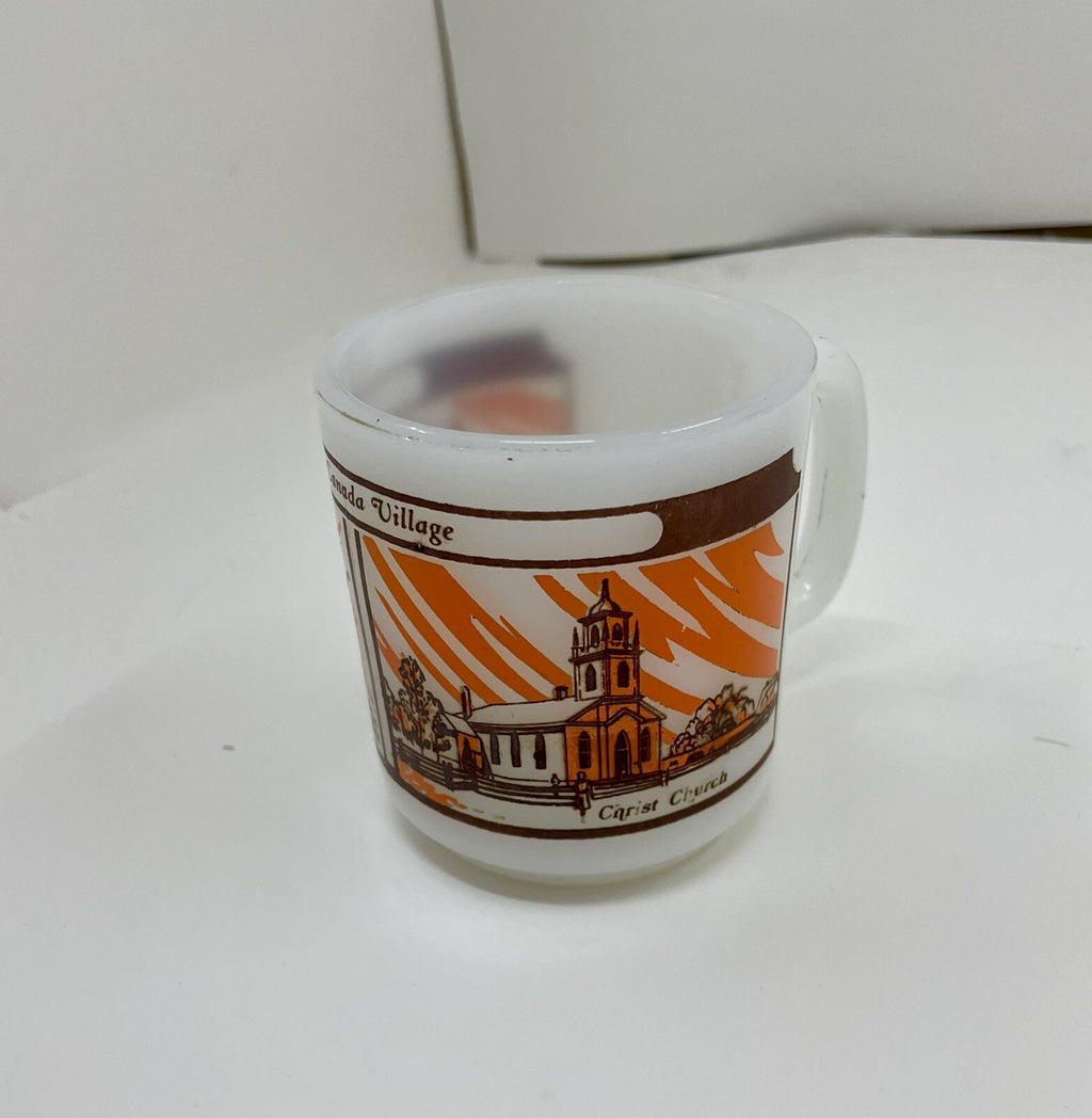 Glasbake Milk Glass Mug Upper Canada Village Souvenir Vintage White Retro