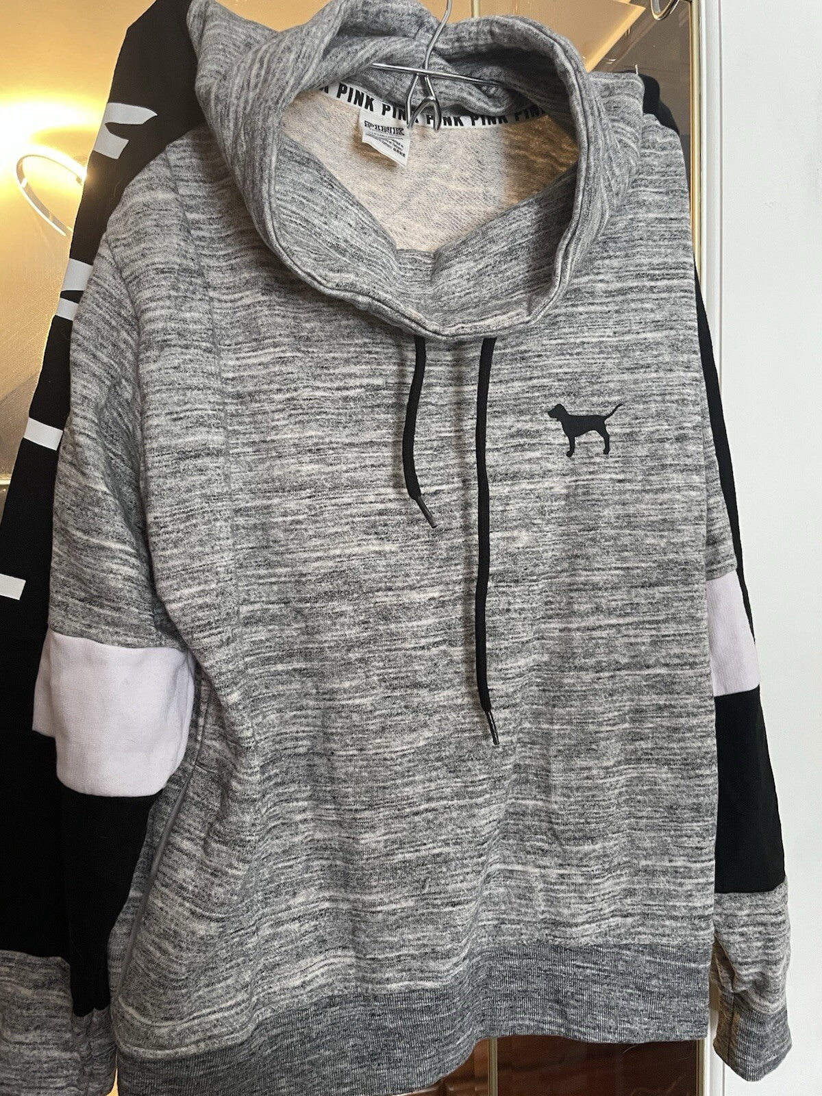 PINK VS Colorblock Pullover Sweater L Grey Cozy Fleece Loungewear Rare