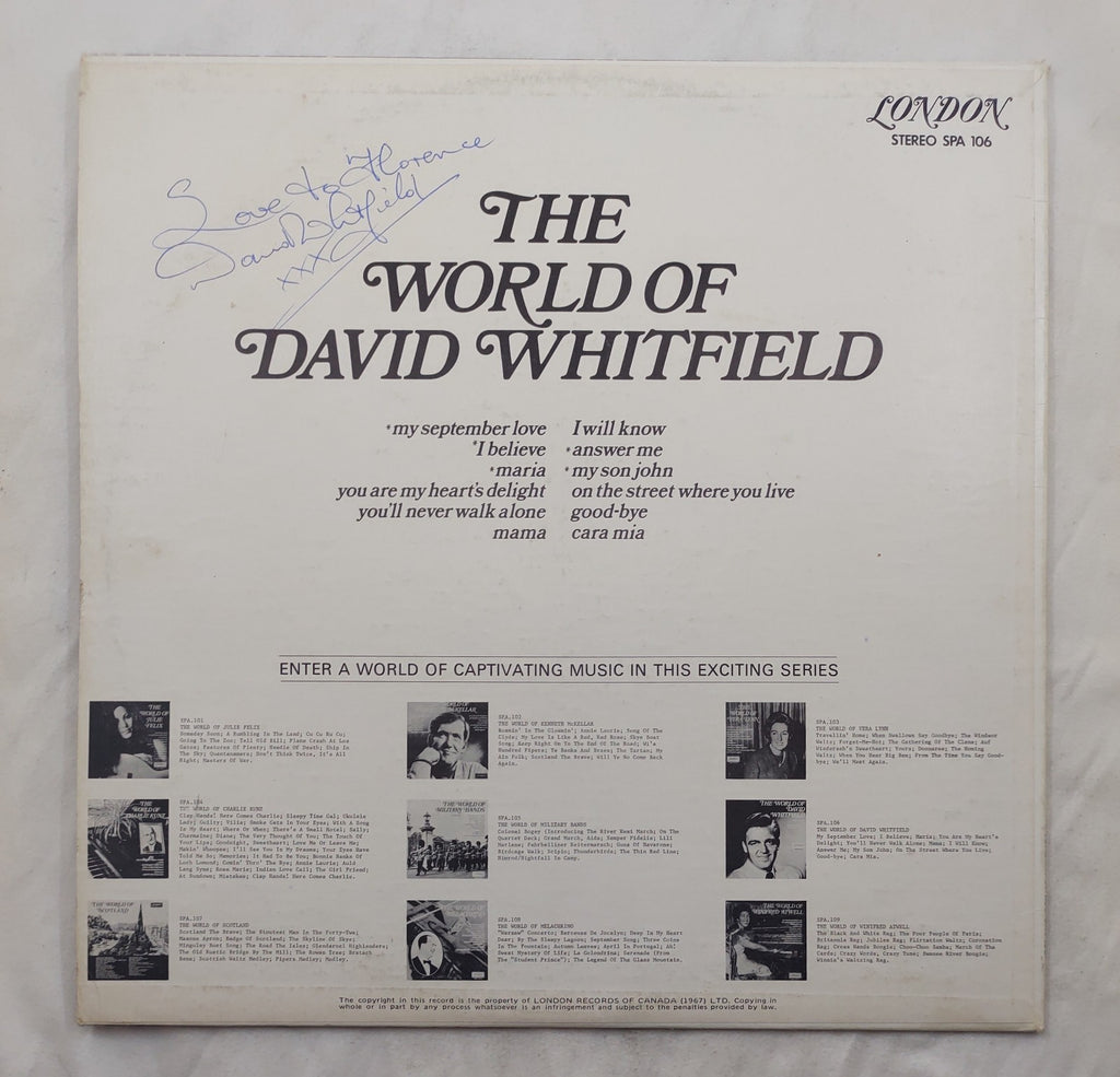 David Whitfield The World Of LP London SPA-106 Stereo Canada 1970 Vocal Vinyl LP