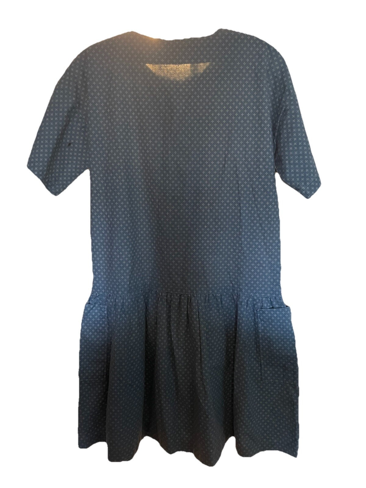 Handmade Cotton Blue Dress with Pockets – Size Large – Vintage Boho Style
