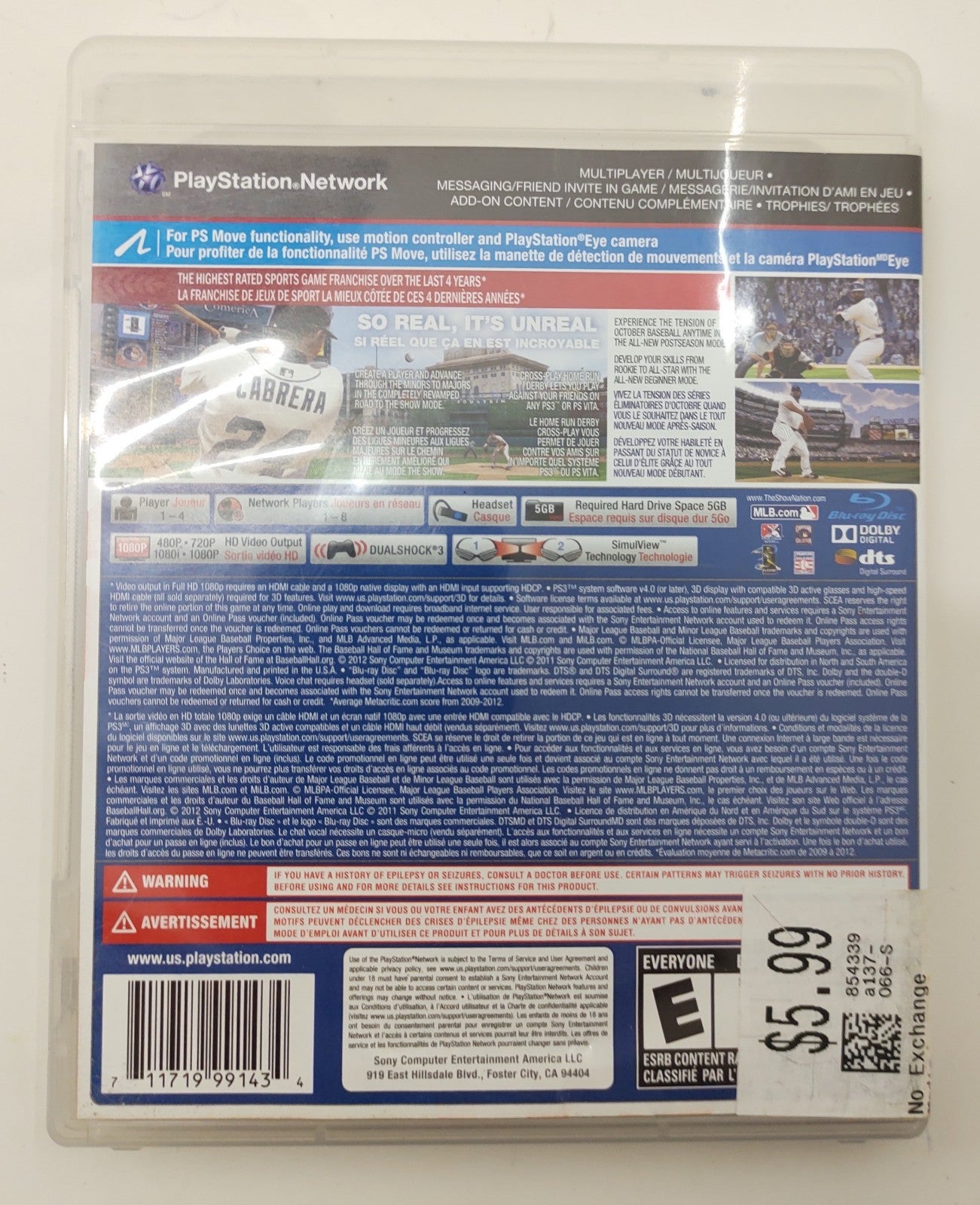 MLB 13 The Show (Sony PlayStation 3, 2013) PS3 Baseball Video Game