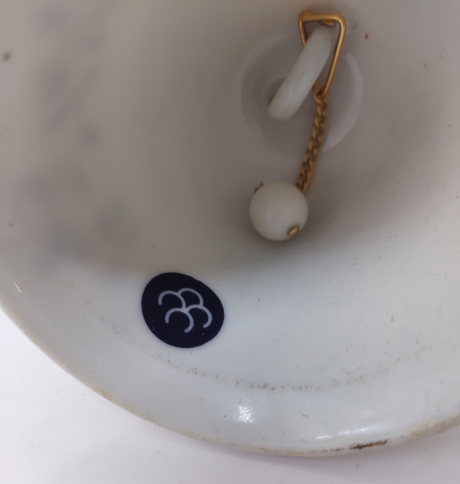 Vintage Porcelain Christmas Bell | Holly & Berry Pattern | Red Trim Holiday