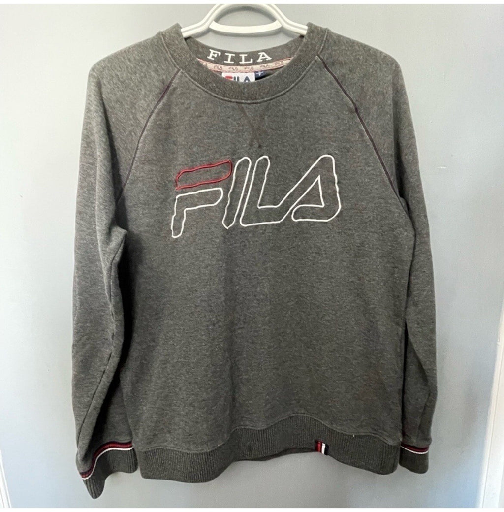 Fila Grey Sweatshirt Small Logo Crewneck Pullover Athletic Streetwear