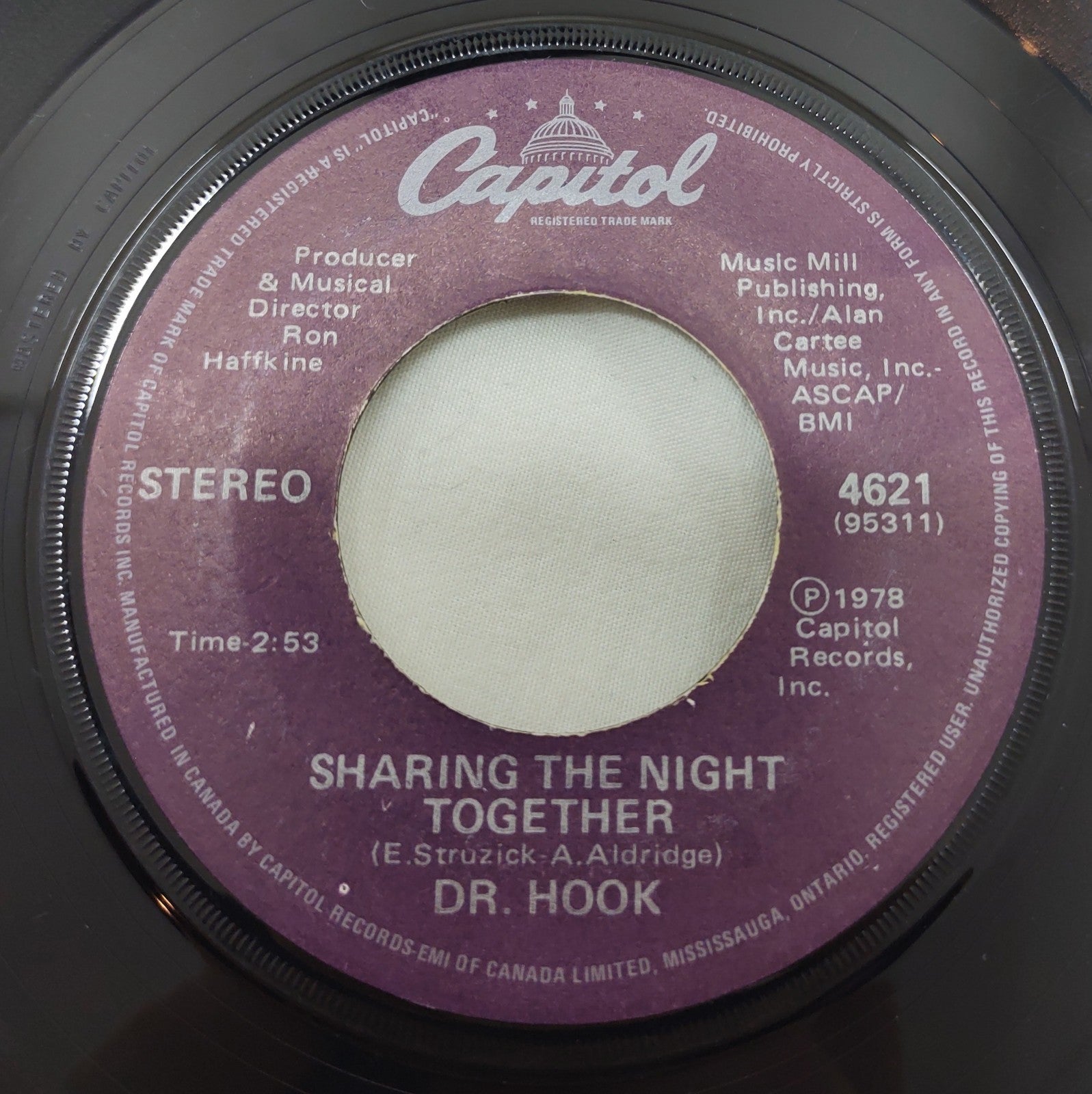 Dr Hook "Sharing the Night Together" 1978 Canada Capitol 4621 7" Vinyl 45 RPM
