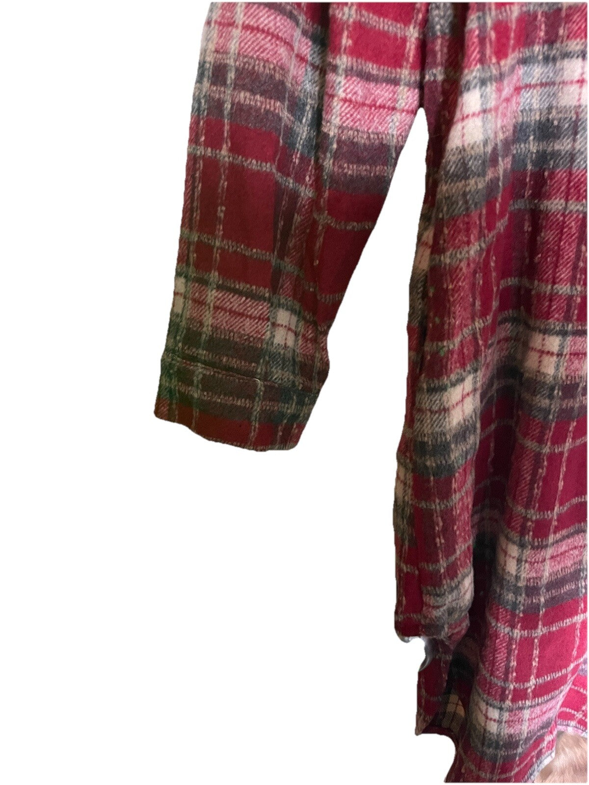 Plaid Shacket Women's Long Red Fleece Button-Up Size Small Fall Jacket