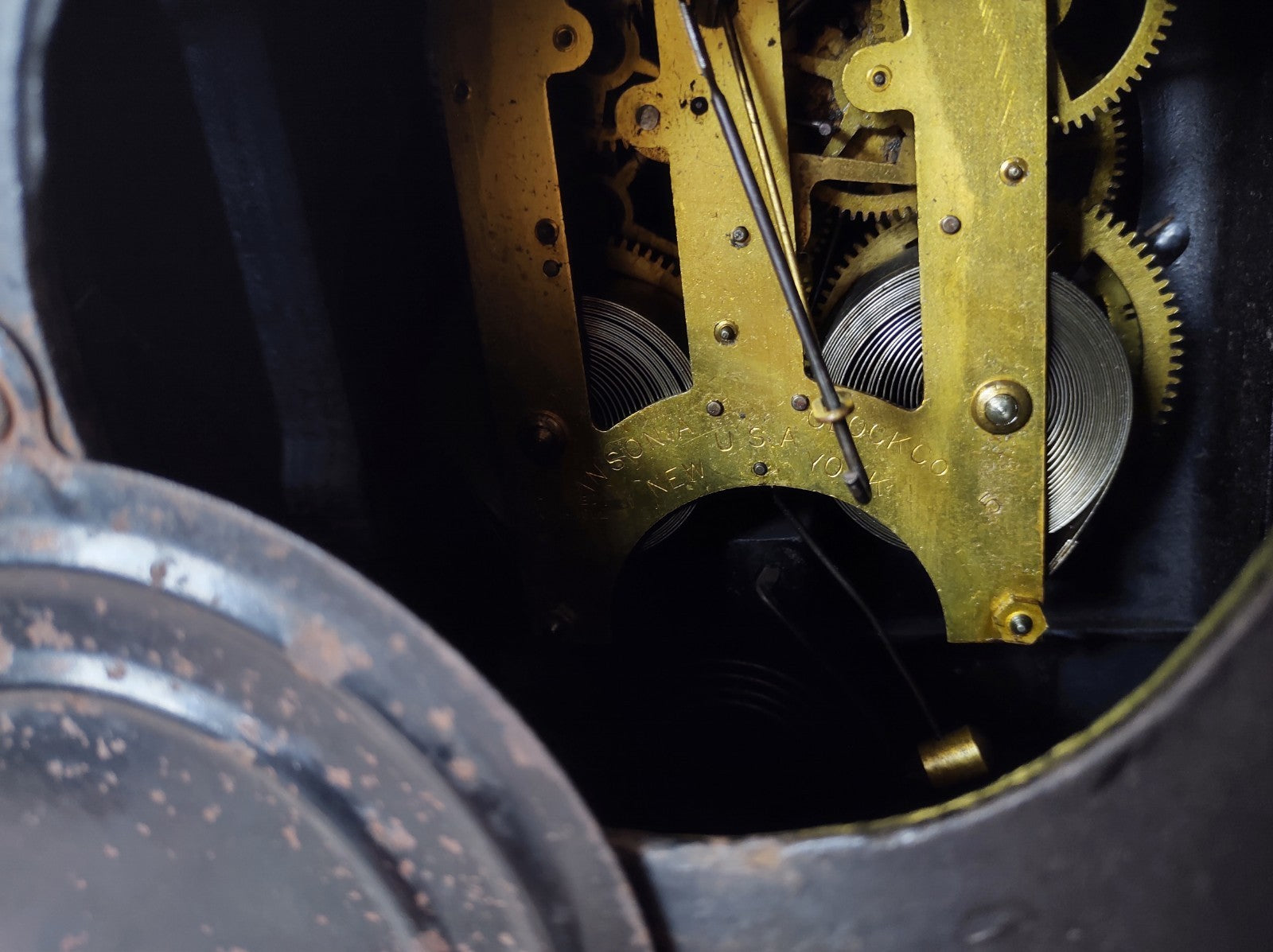 Antique 1886 Ansonia Cast Iron Figural Mantel Clock Empire Running Original