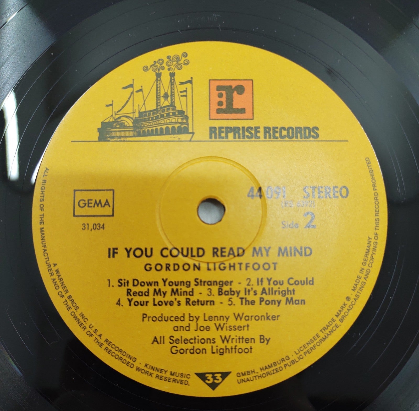 Gordon Lightfoot – If You Could Read My Mind LP 1970 RS6392 VG