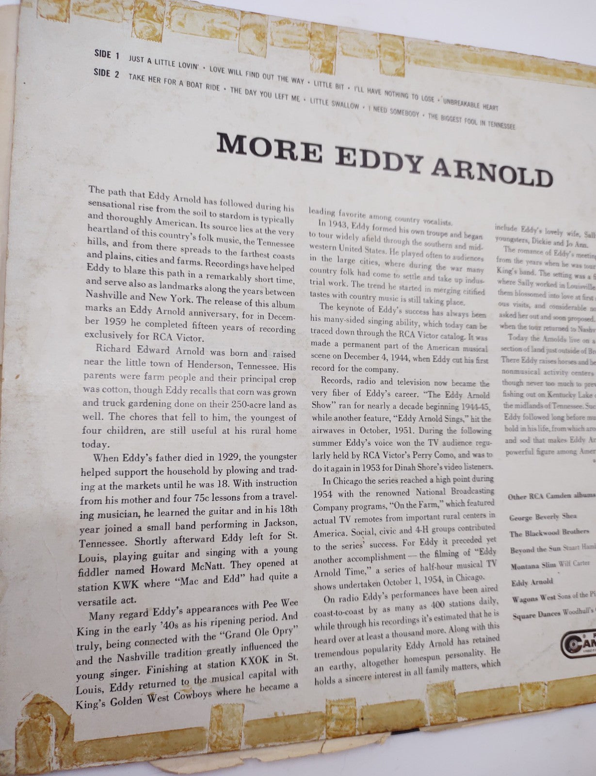 Eddy Arnold – More Eddy Arnold (1960) LP RCA Camden CAS-563(e) Stereo
