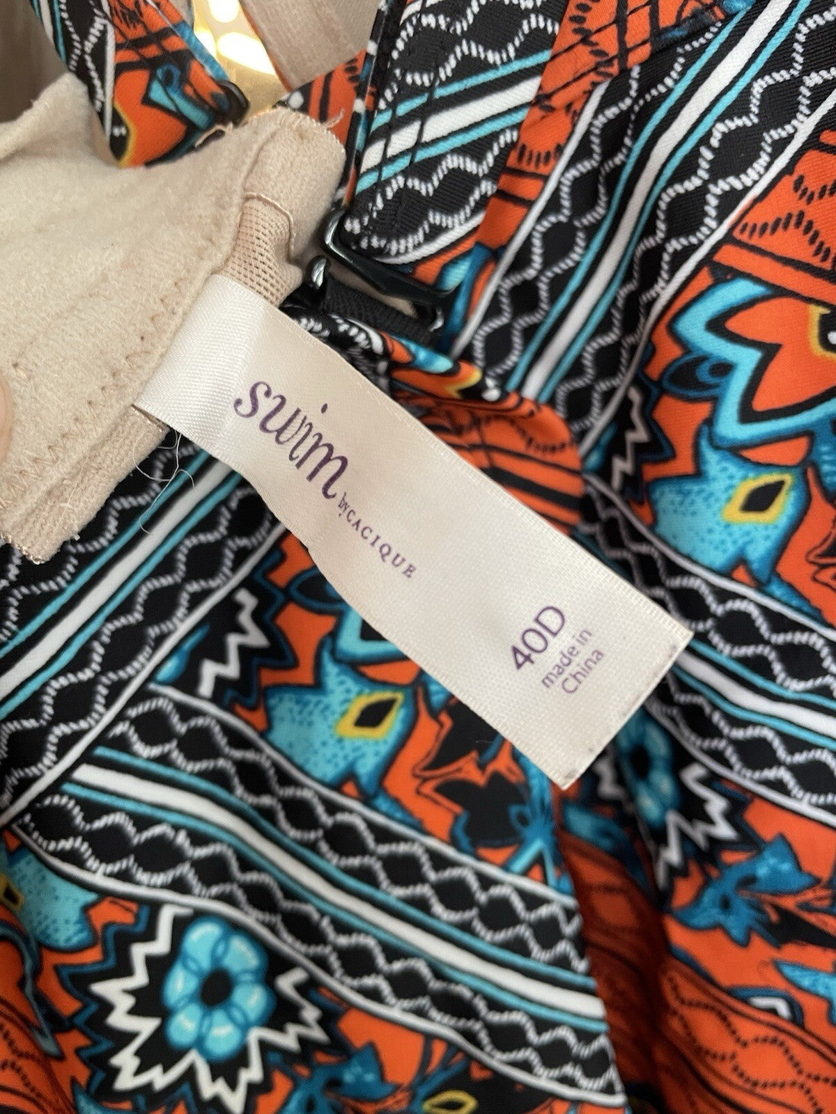 Cacique Swim Top 40D Black Underwire Bra Bikini Plus Size Swimwear Hook