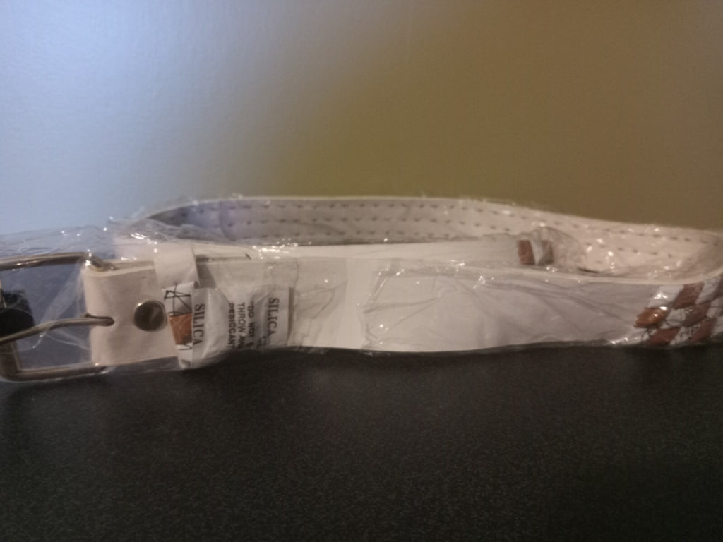 White Faux Leather Studded Belt Brown White Studs Retro Indie Style Adjustable