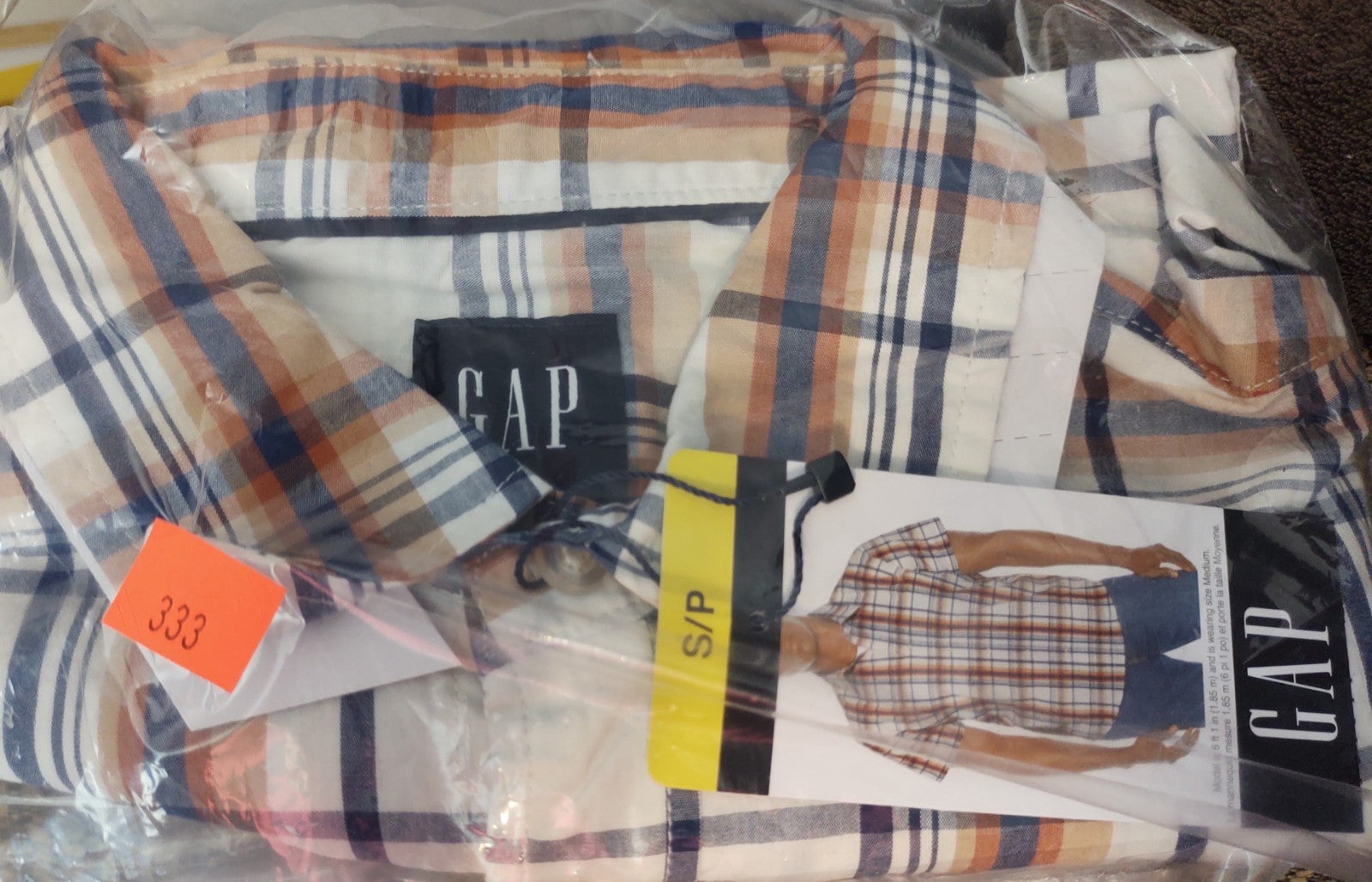 GAP Plaid Shirt NWT Men’s Small Orange Blue Short Sleeve Casual Top