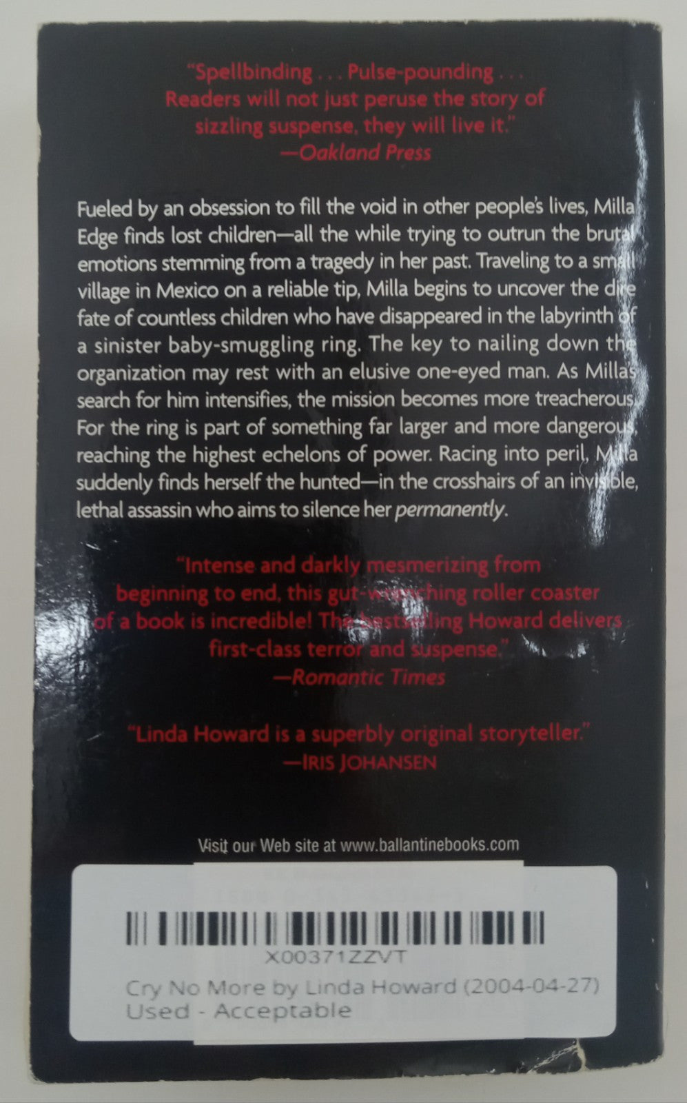 Cry No More by Linda Howard Romantic Suspense Thriller Paperback