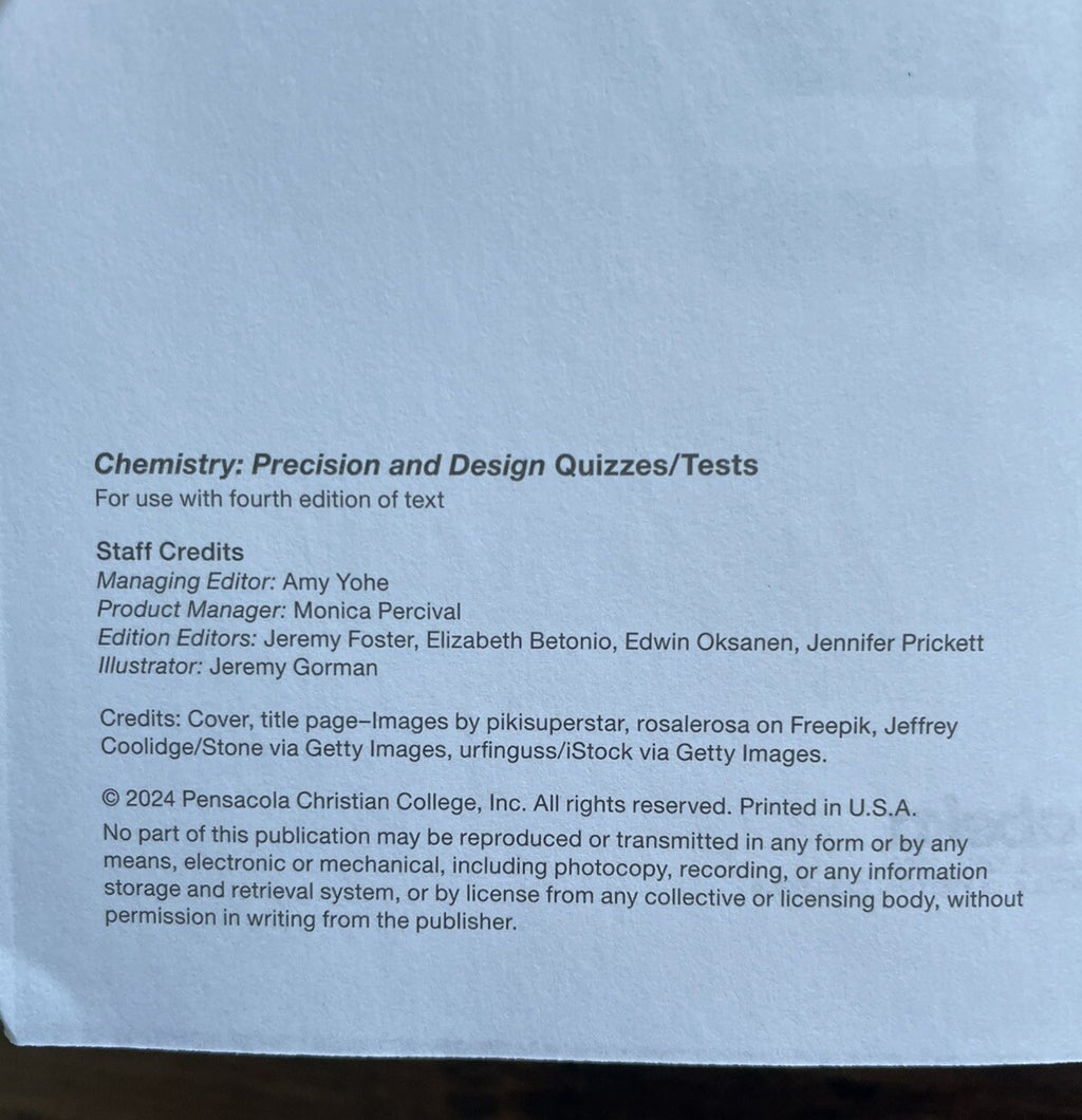 Abeka Chemistry Quiz & Test Key Vol 2 Revised – Teacher Edition PB