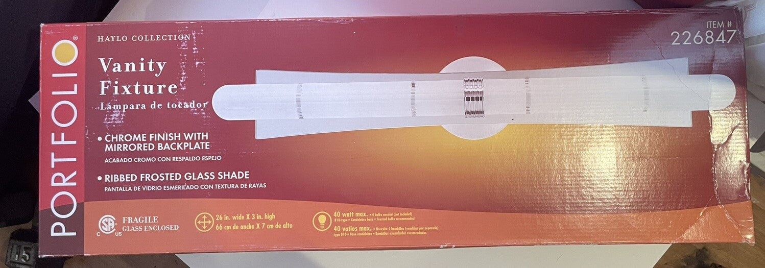 Portfolio Haylo 4-Light Vanity Fixture – Chrome Finish, Sealed Elegant Lighting