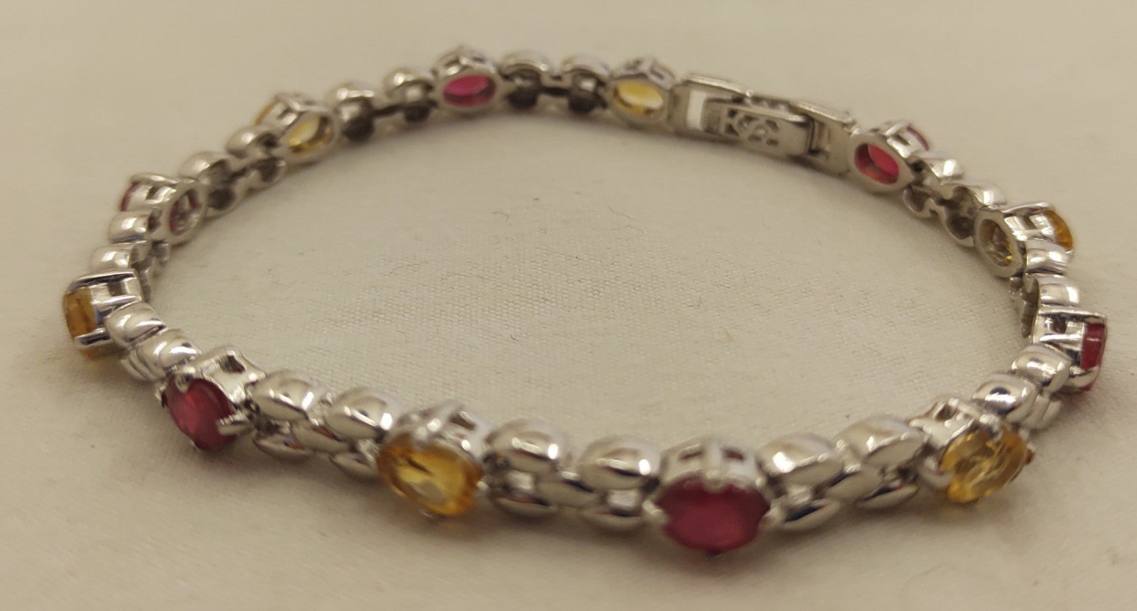925 Sterling Silver Garnet Citrine Tennis Bracelet 7.5" Gemstone