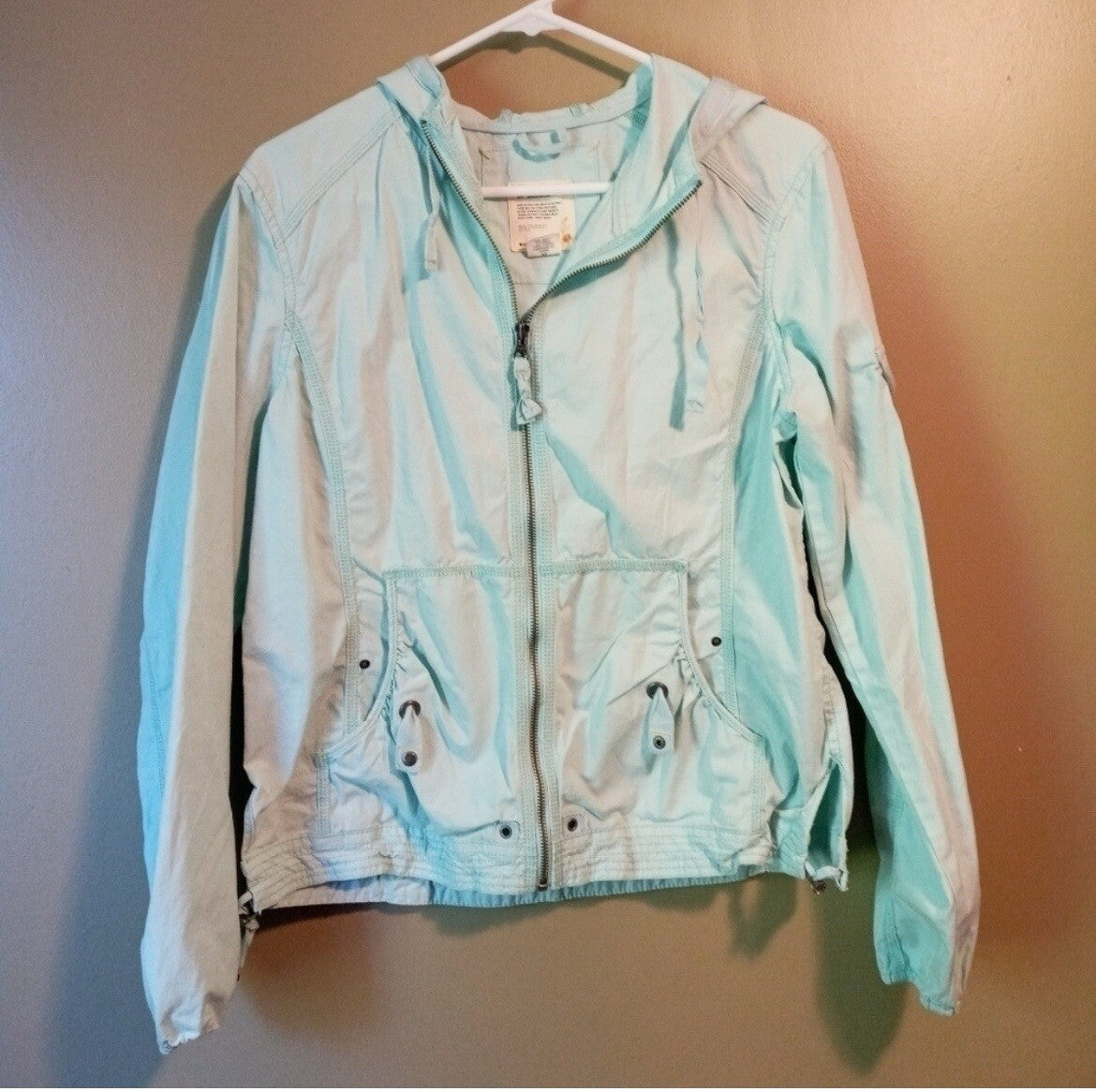 Eddie Bauer Cotton Mint Blue Zip-Up Hooded Cargo Jacket Size M Men's Coat