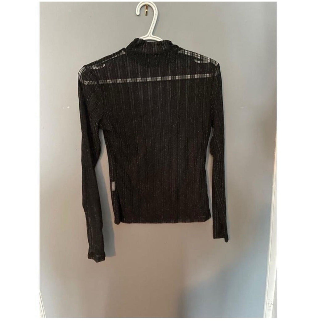 Women’s Black Long Sleeve Sheer Sparkly Top – Evening Wear Blouse