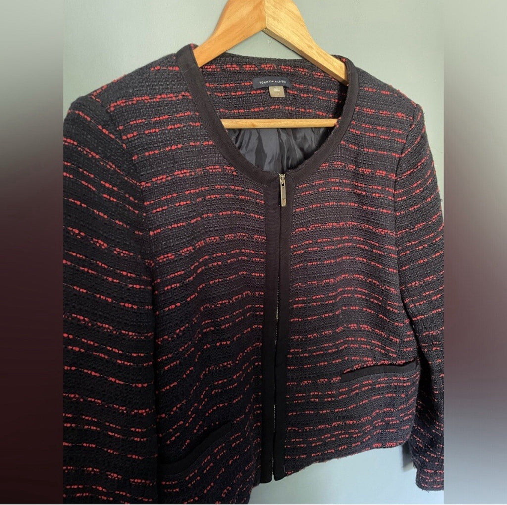Tommy Hilfiger Women's Tweed Lined Blazer Size 16 Navy and Red – VG