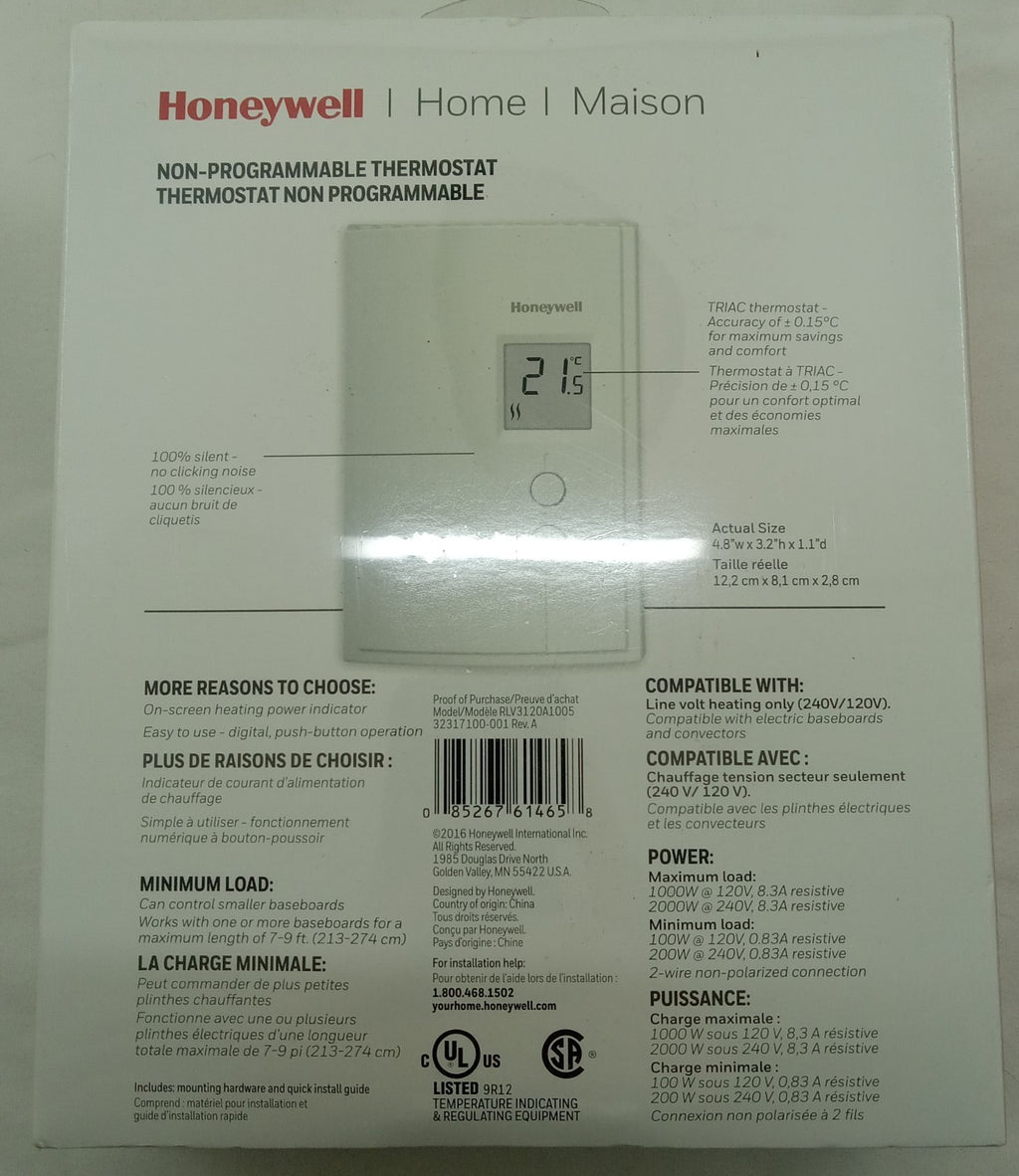Honeywell RLV3120A NIB Thermostat Shrink-Wrapped Electric Heat 120/240V White