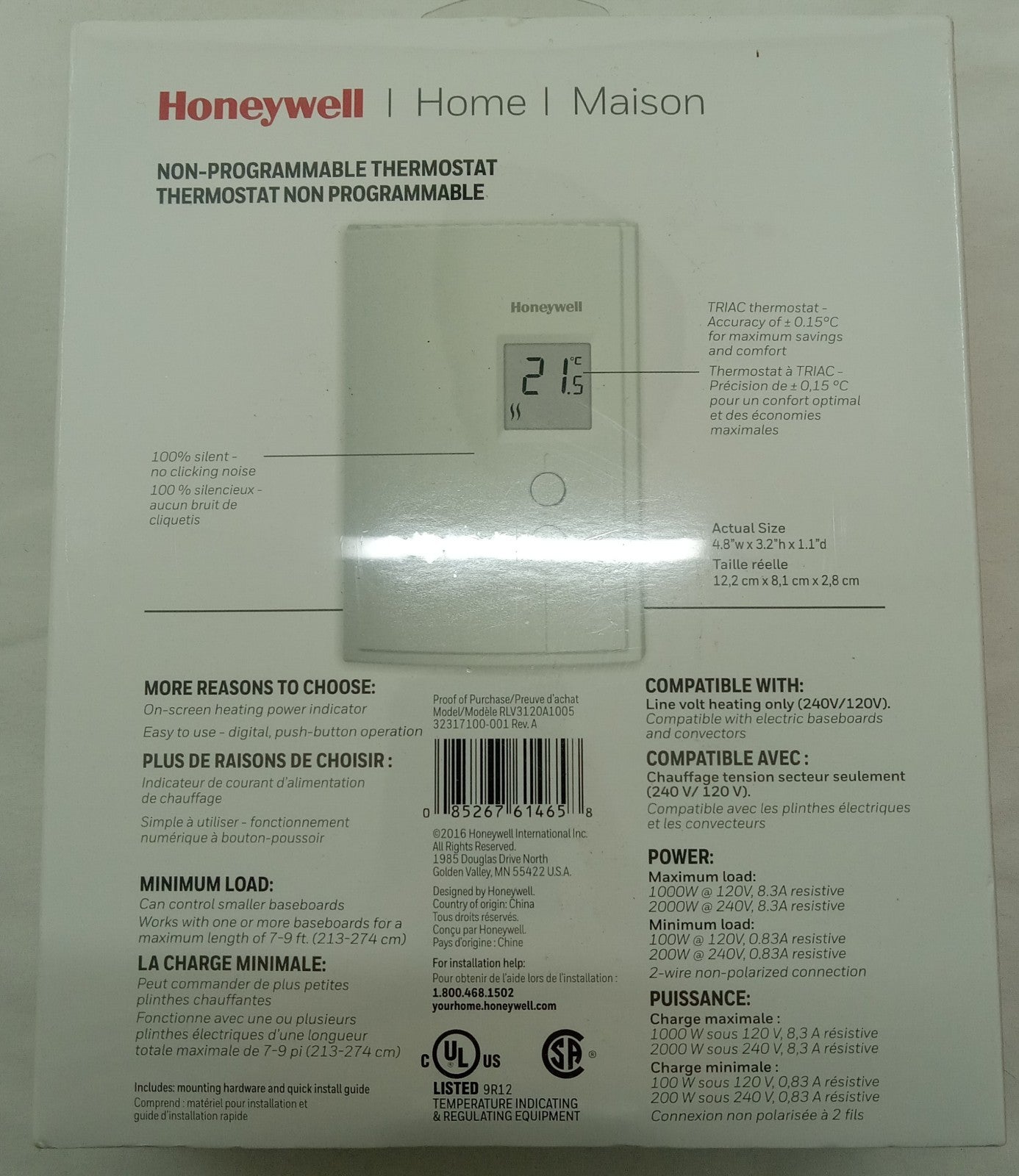 Honeywell RLV3120A NIB Thermostat Shrink-Wrapped Electric Heat 120/240V White
