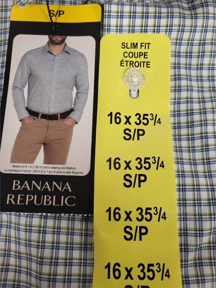 Banana Republic Men’s Green Blue Check Dress Shirt Slim Fit Cotton NWT