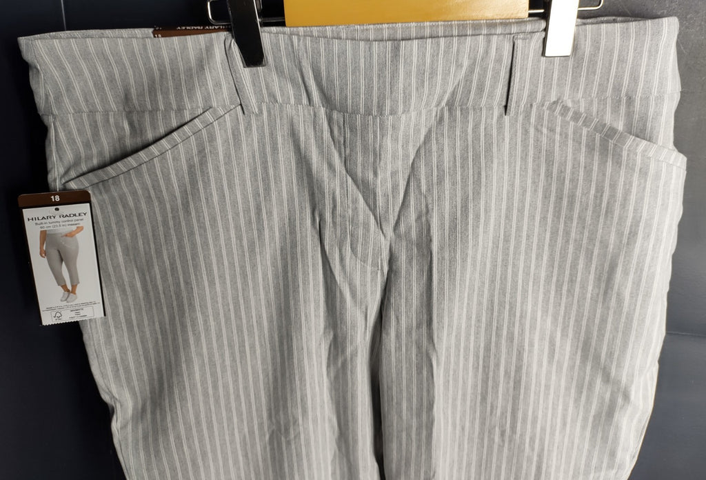 Hilary Radley Crop Pants Size 18 Grey White Stripe Stretch Comfort Waist NWT