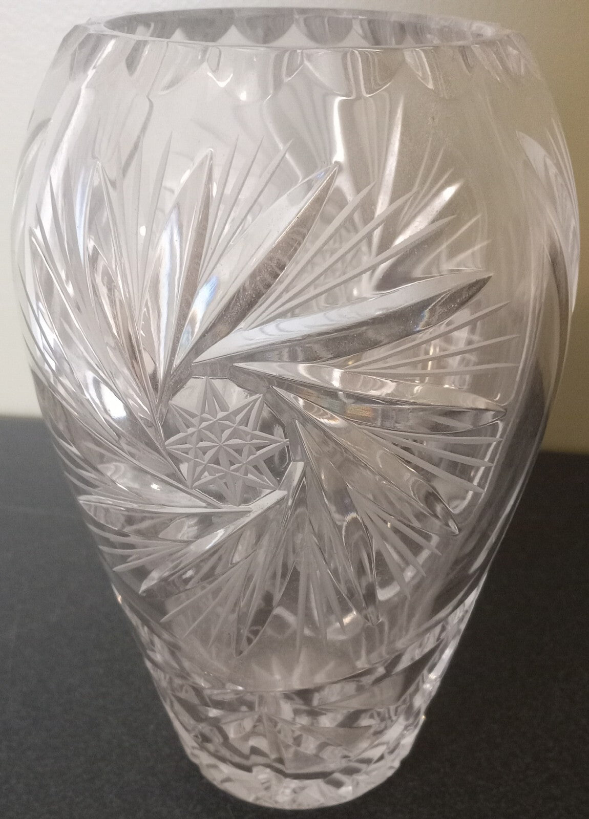 Vintage Cut Crystal Bowl – Star Pinwheel Pattern – Heavy Polished Glass