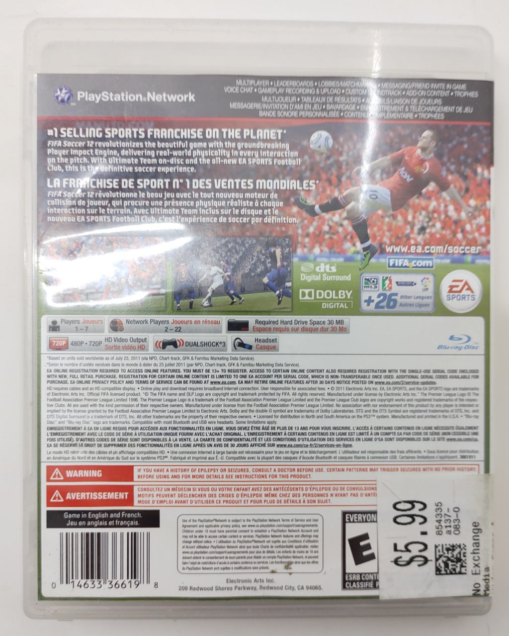 FIFA Soccer 12 (Sony PlayStation 3, 2011) PS3 Football Video Game