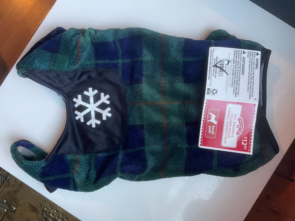 Plaid Snowflake Dog Pajamas – Green & Blue Xmas Holiday Pet Sleepwear