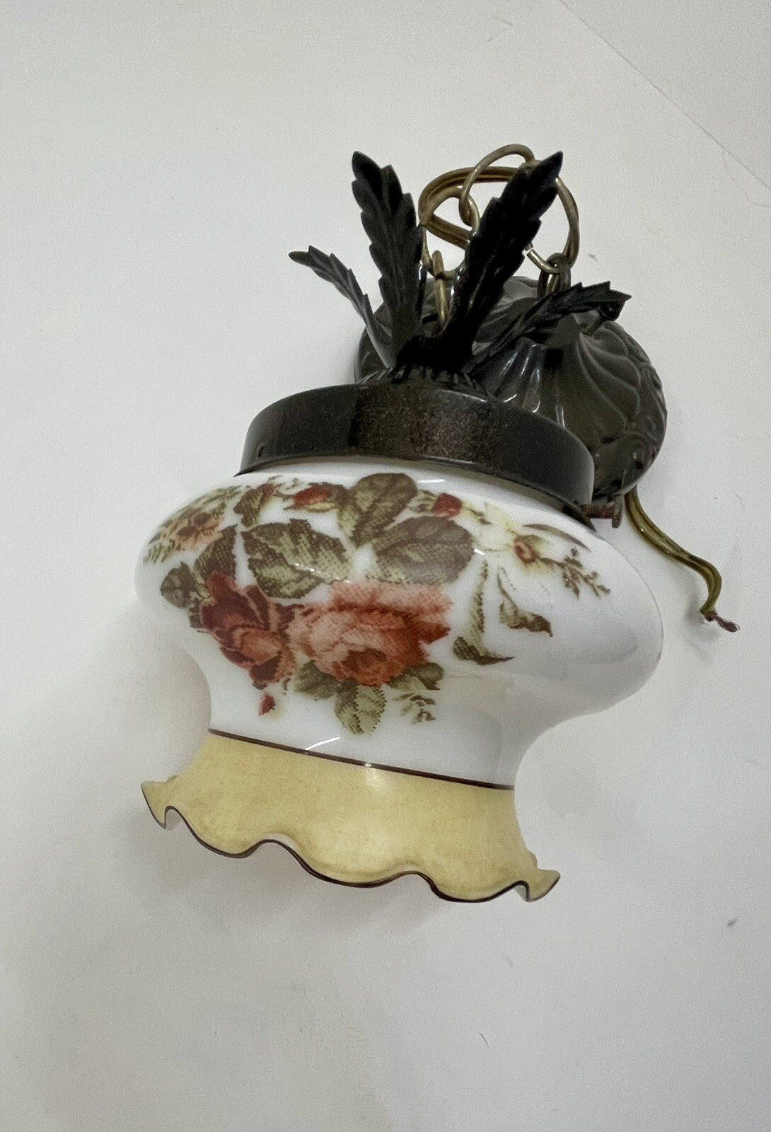 Victorian Style Vintage Porcelain Hanging Light Fixture Ornate Metal