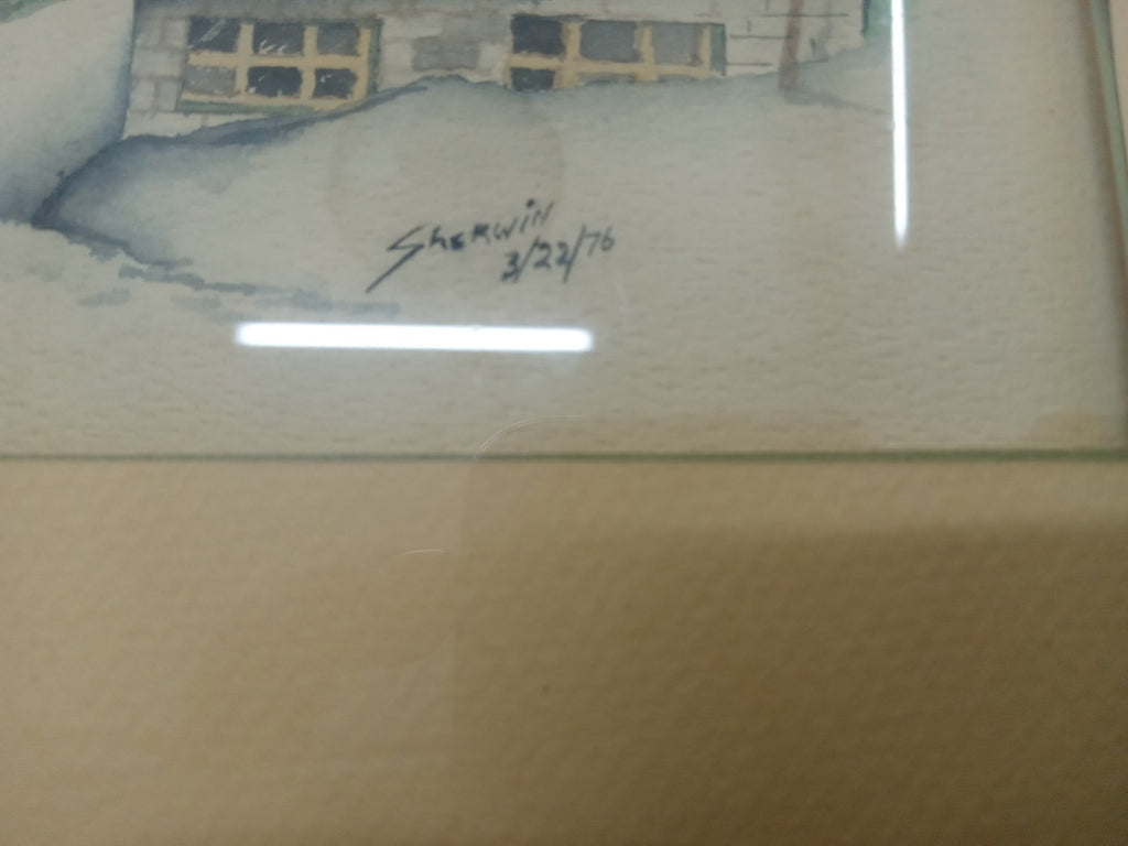 1976 Original Watercolour Winter House Scene Painting Signed Sherwin Art