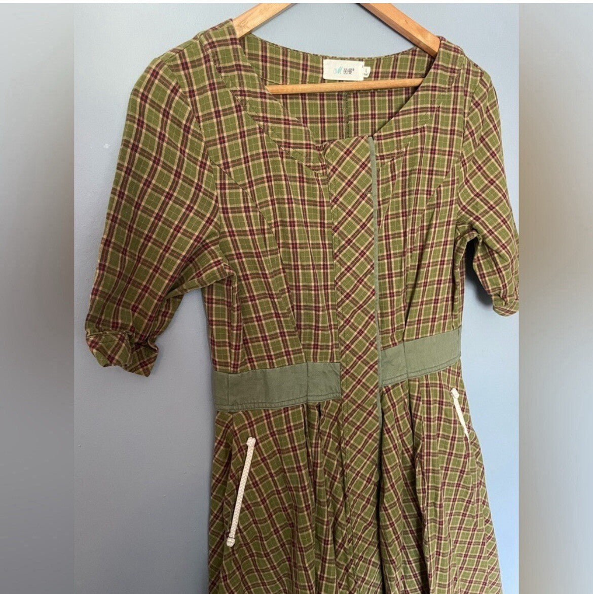 Women’s Green Plaid Vintage Swing Dress – Retro Style – Size X-Large